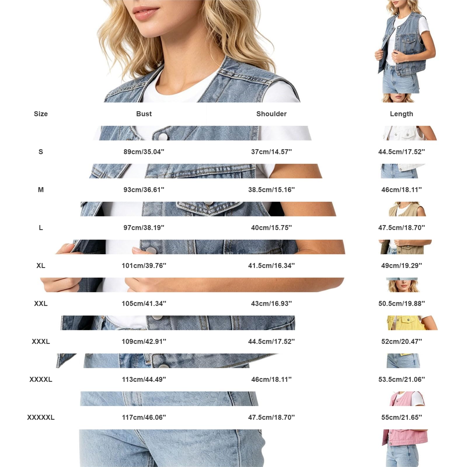 Generisch Chaleco vaquero para mujer, sin mangas, cuello redondo, chaqueta de estilo urbano, retro, para tiempo libre, chaqueta vaquera, holgada, transpirable