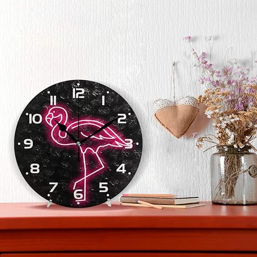 Miniatura 2 de ZZKKO Reloj de pared de flamenco neón analógico silencioso de cuarzo, reloj de escritorio redondo de 9.5 pulgadas, funciona con pilas, fácil de