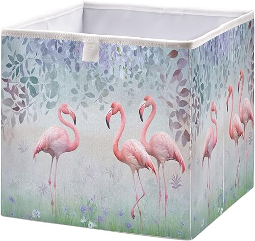 Cubo de almacenamiento de tela de flamencos rosados, canastas de almacenamiento plegables para estantes, armarios, organizadores del hogar, 11