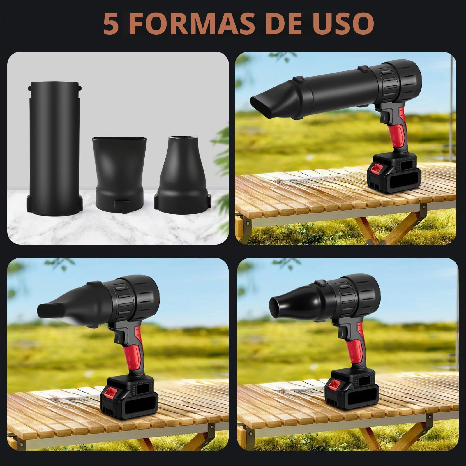 Mini Soplador De Hojas Bateria, 800W 35000 RPM Turbo Soplador De Aire Potente Sopladora De Hojas Con 1300mAh Baterías, 3 Boquillas, Cordless Turbo Leaf Blower Para JardíN, Coche, Nieve Y Polvo