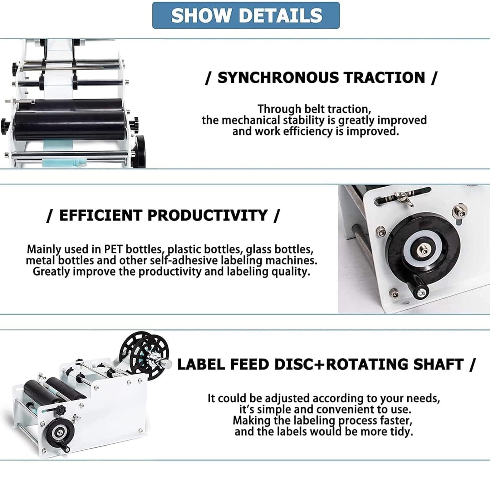 Etichettatrice manuale per bottiglie rotonde, con dimensioni regolabili, applicatore di etichette adesive per bottiglie rotonde con diametro da 15 a 120 mm (bianco)