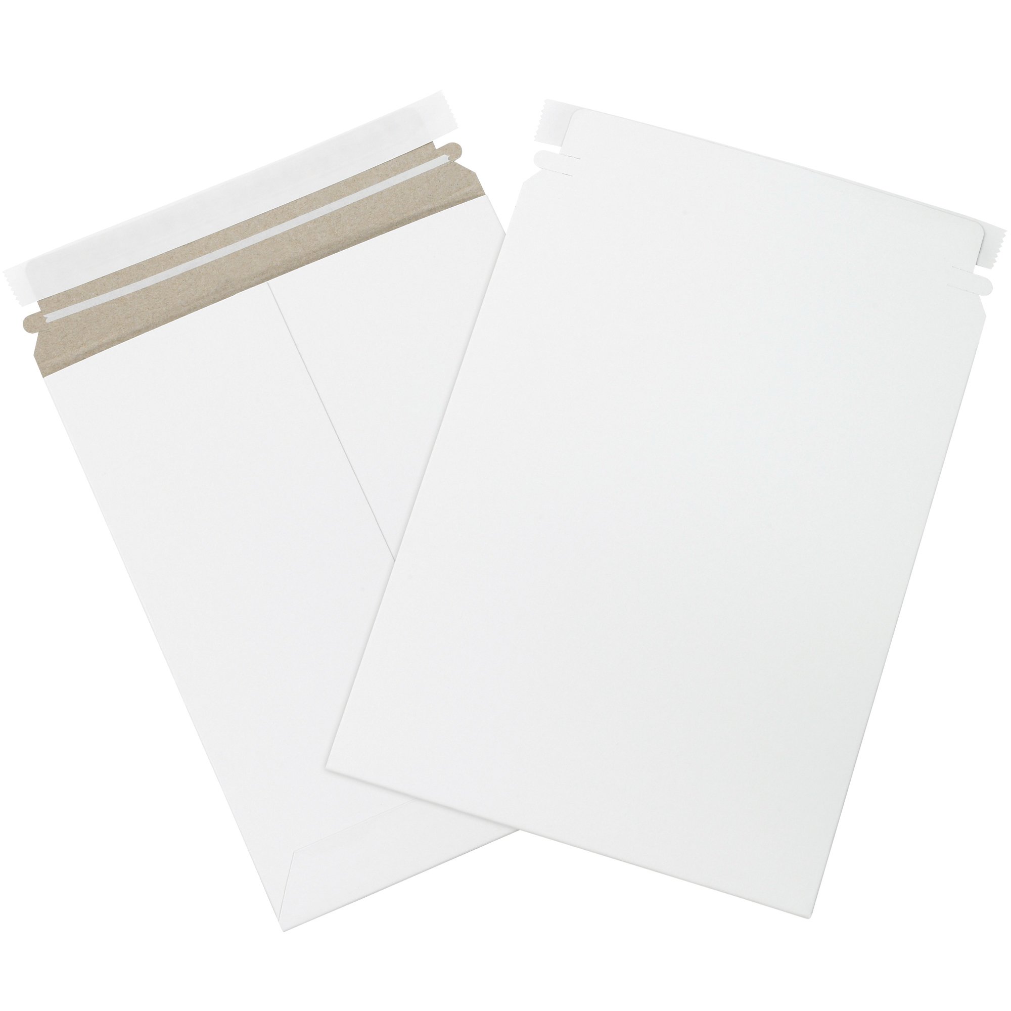 aviditi 9 x 11 1/2" stayflats brand rigid flat mailers, white (pack of 100) photo document mailers, peel & seal closure, tear strip easy opening.