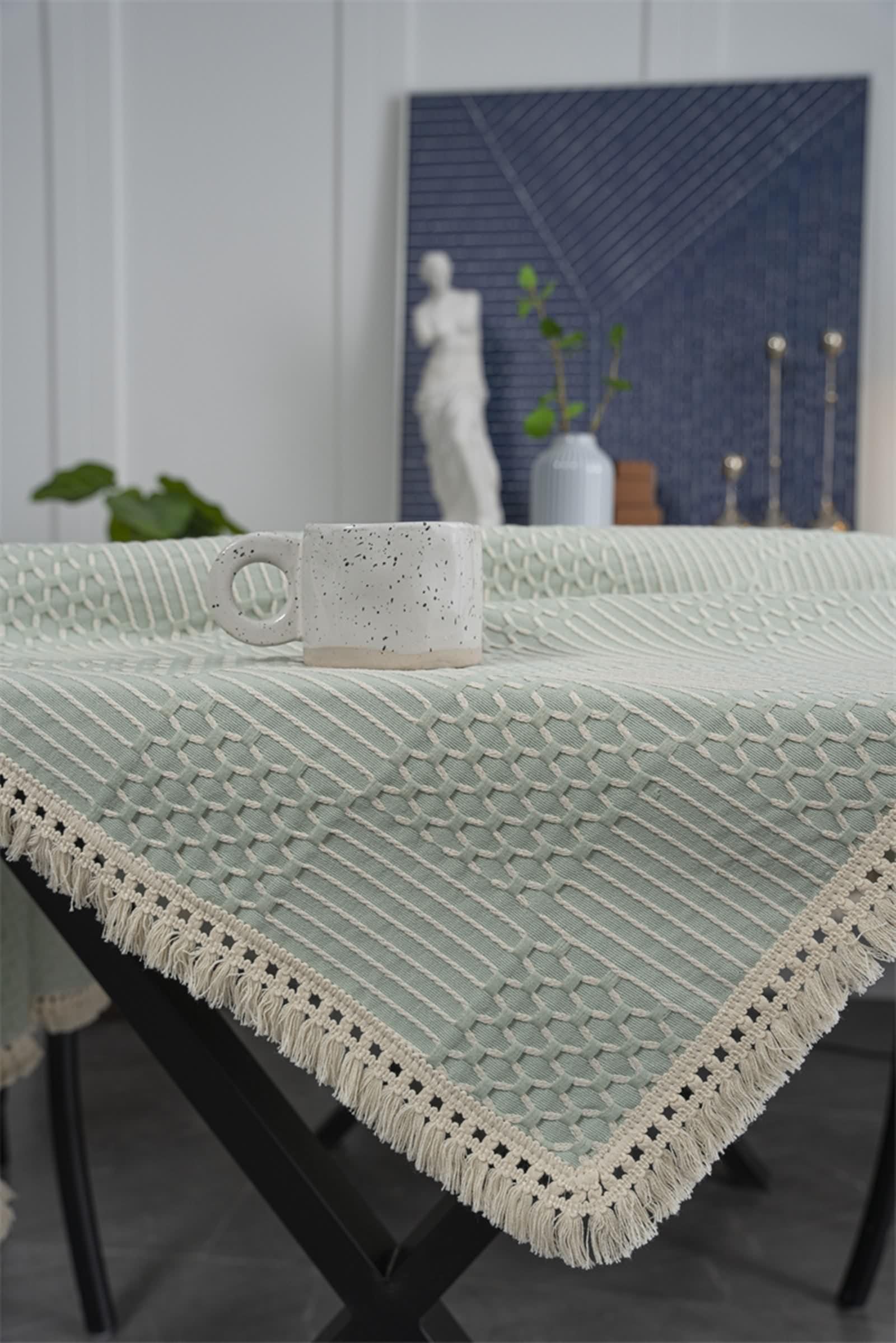 Tovaglia Elegante Tavolo Soggiorno, Tovaglia Poliestere Verde Chiaro Controllo Del Colore Solido Copri Tavolo 120X160CM per Cucina