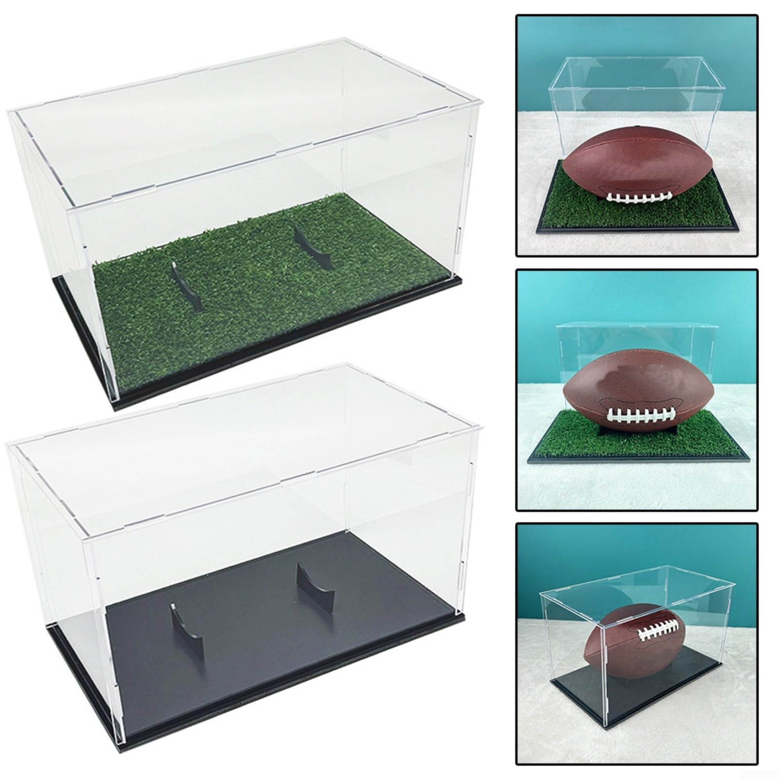 Vitrina acrílica transparente para balones de fútbol o rugby, con cubierta desmontable a prueba de polvo para almacenamiento y exhibición de pelotas deportivas de tamaño estándar (negro)