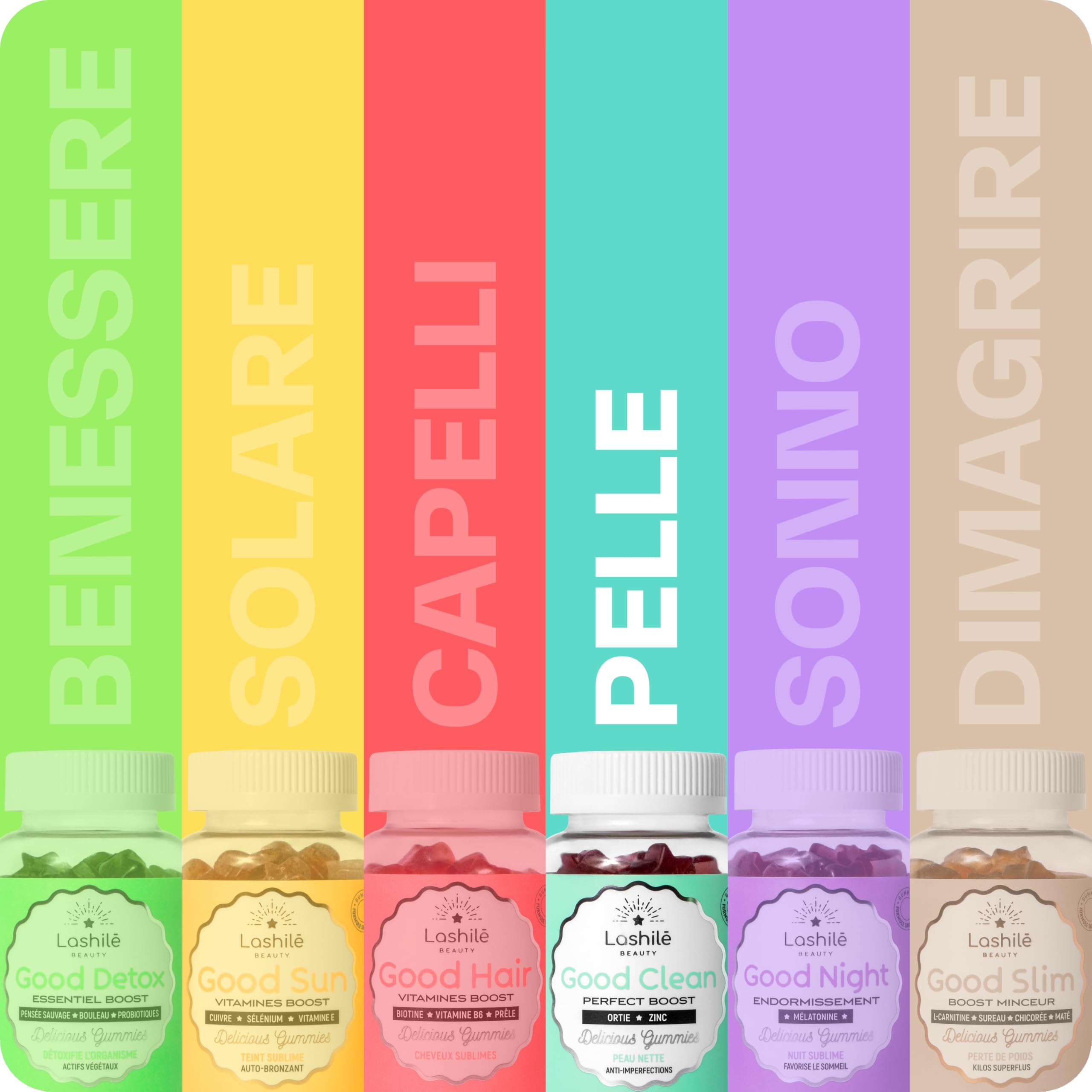 Lashilé Beauty - Integratore alimentare Anti-Acne - Pelle Netta e Anti-Imperfezioni - Regola il Sebo e Purifica - Good Clean Vitamine - Made in France - Bardana Ortica Zinco - Cura 2 Mesi 120 Gummies
