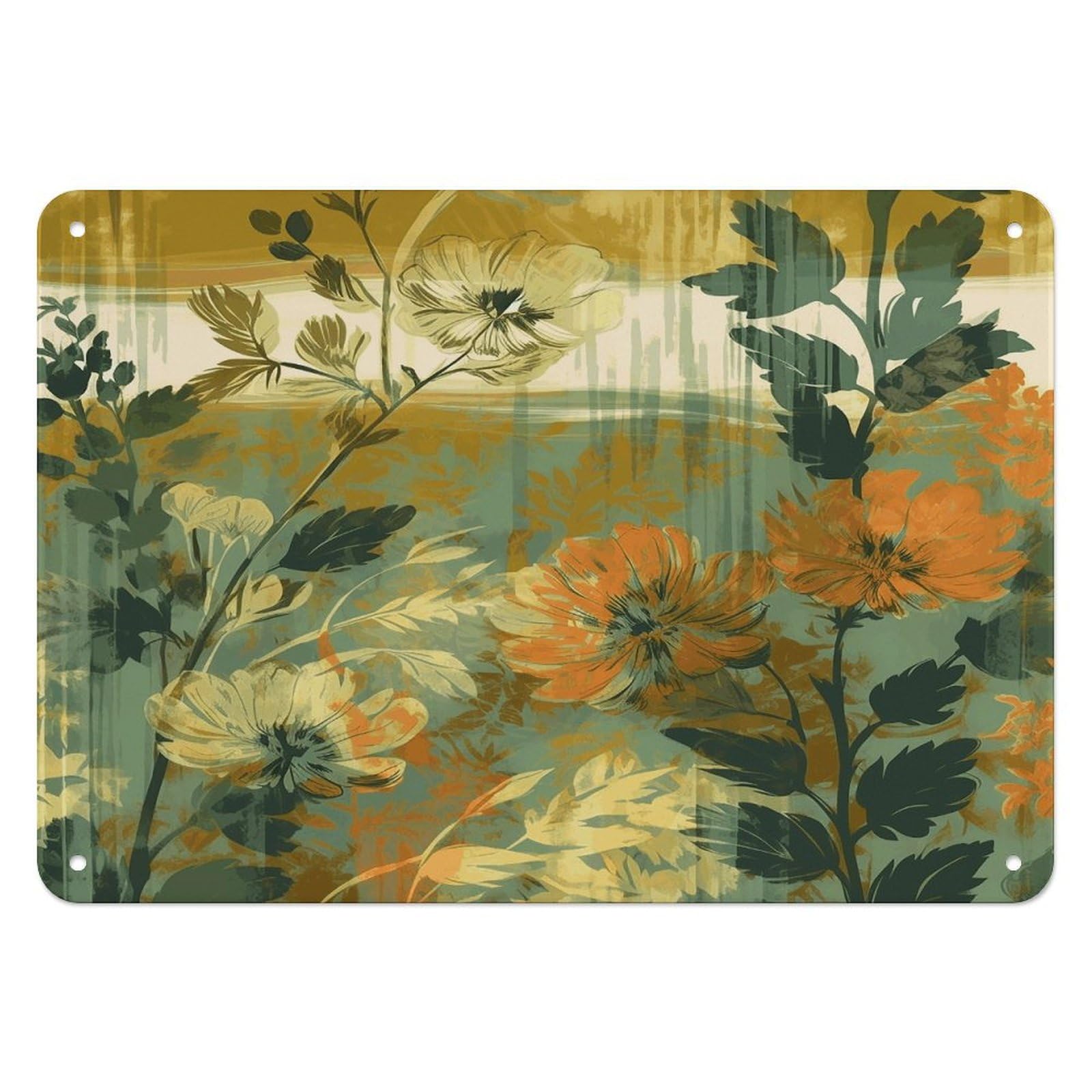 Fekiloot Style Natural Colorful Flowers Wall Decor Iron Painting Metal Sign