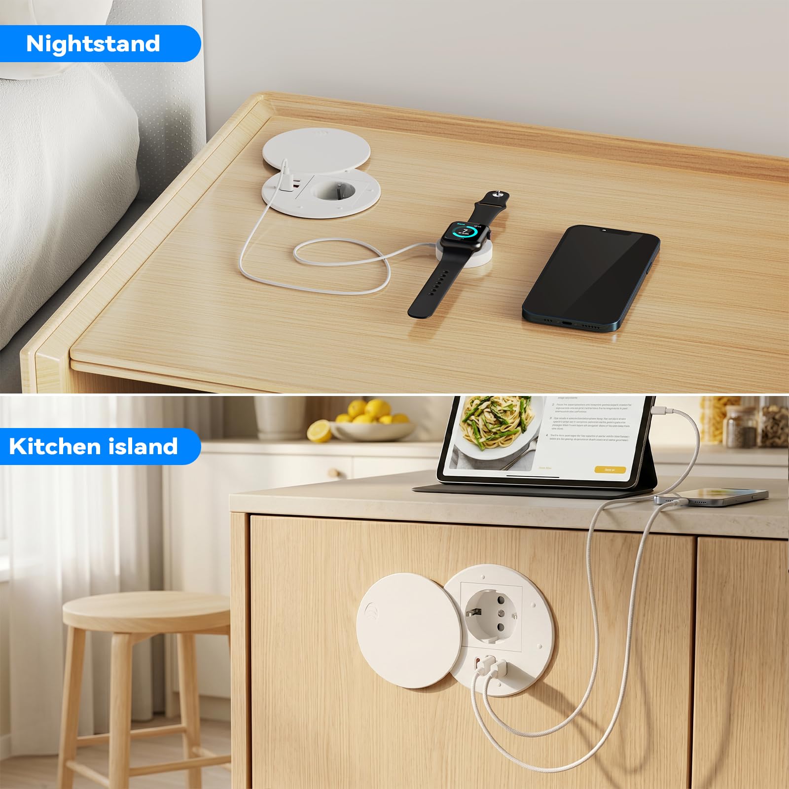 Alpheus Enchufe Empotrable de Mesa con USB-C PD 35W y Tapa, Blanco