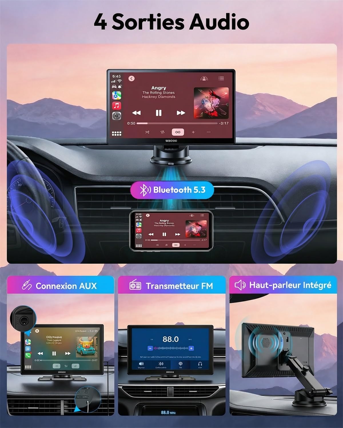 ESSGOO Écran CarPlay Voiture 9 Pouces avec Caméra de Recul Prend en Charge A-pple CarPlay & Android Auto,GPS,FM, Mirror Link, Appels Mains Libres Bluetooth, Siri et Google Assistant