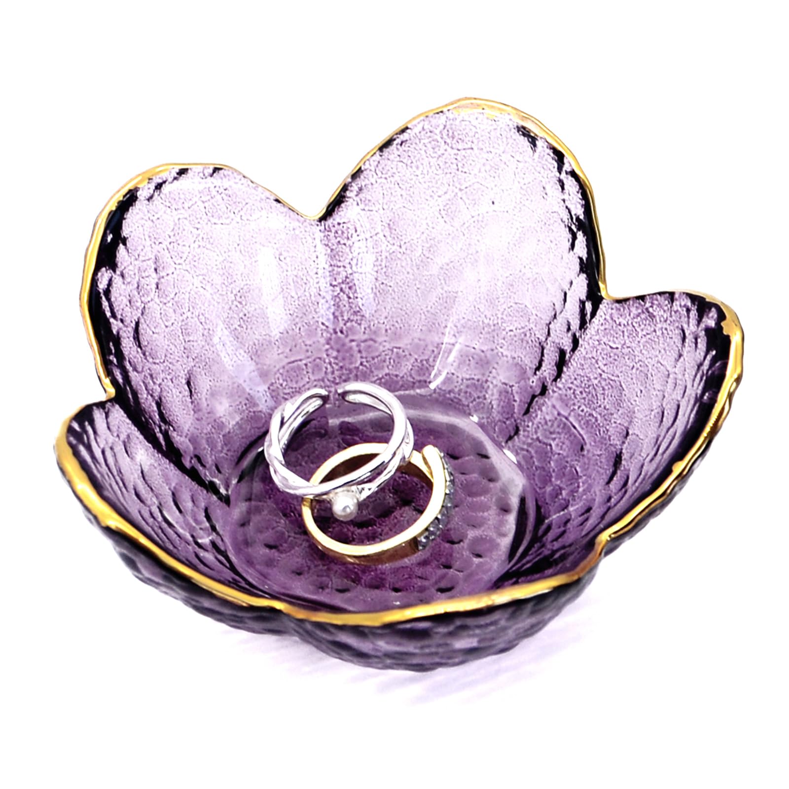 Purple Flower Ring Dish Jewelry Tray, Small Glass Trinket Tray for Rings Earrings, Present for Wife Mom Daughter Women