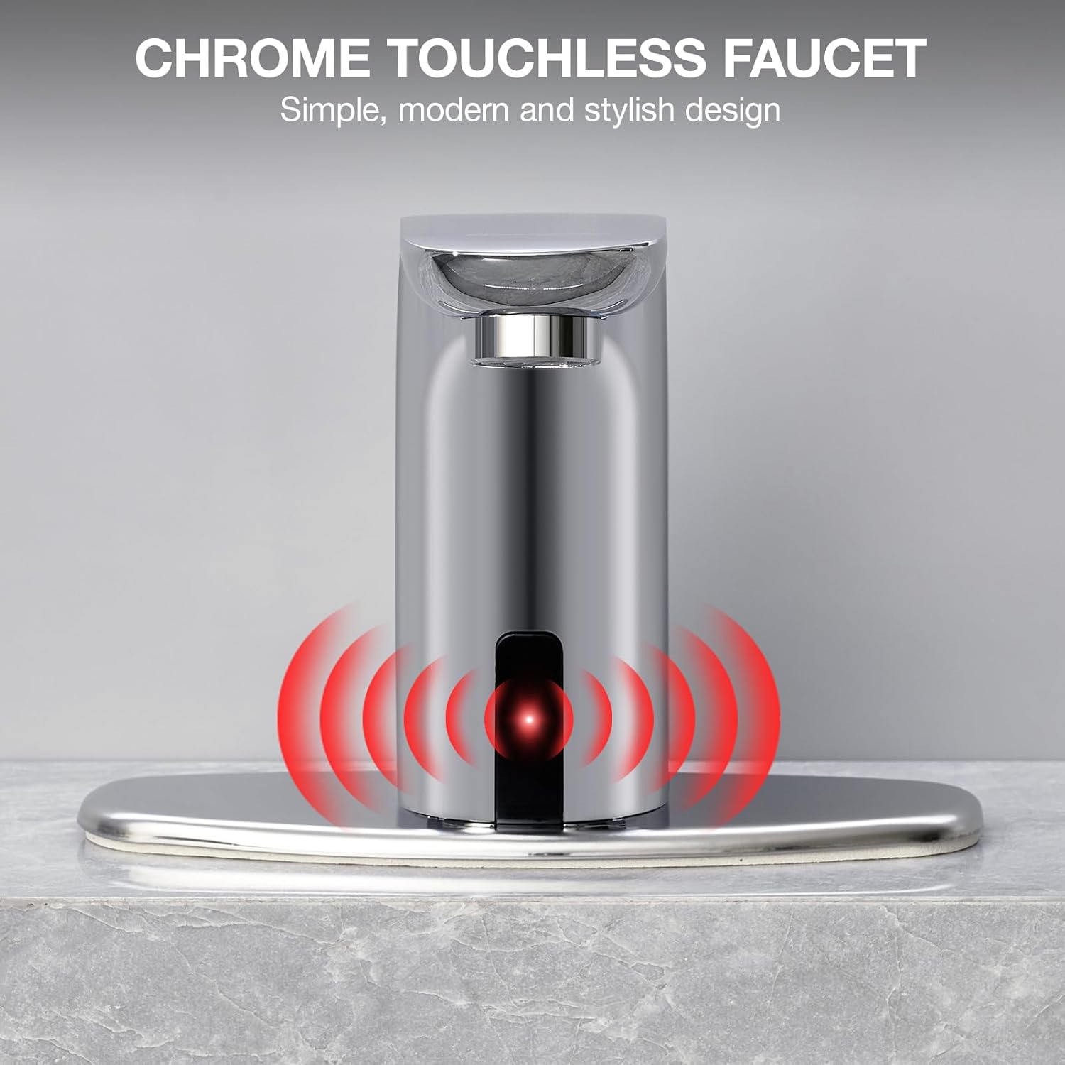 Charmingwater Touchless Bathroom Sink Faucet, Sensor Bathroom Faucet with Hole Cover, Automatic Water Shutoff, Chrome