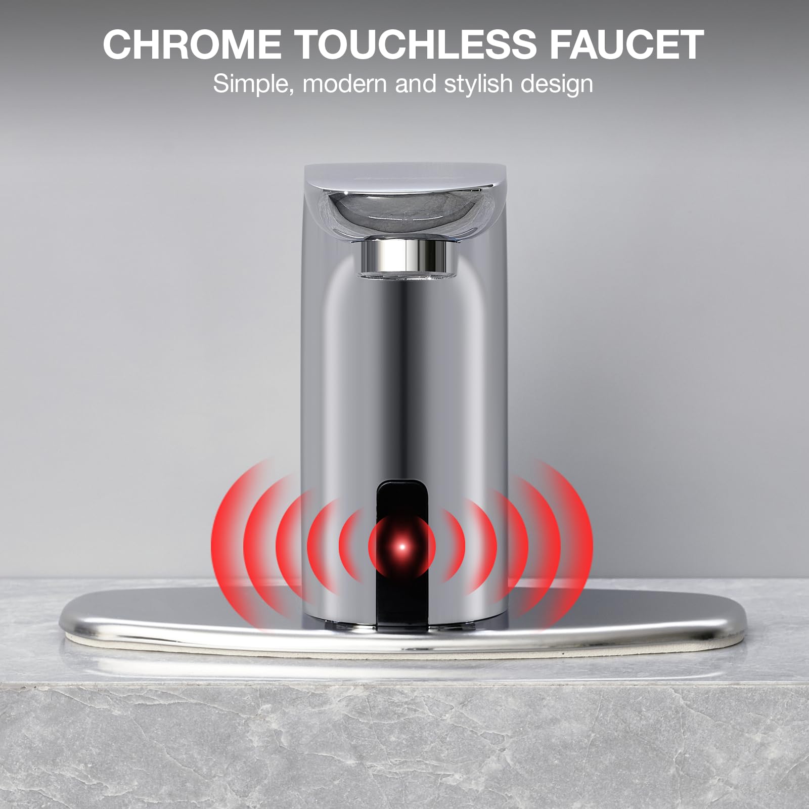Charmingwater Grifo de lavabo de baño sin contacto, grifo de baño con sensor con tapa de agujero, apagado automático de agua, cromado