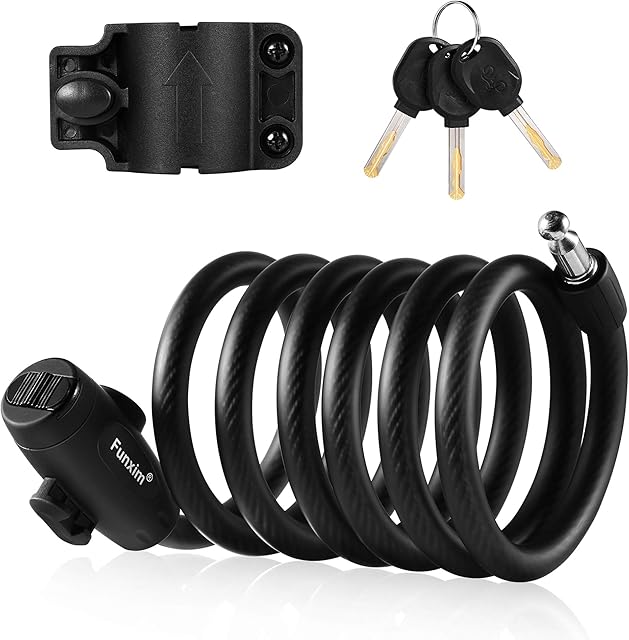 Bicycle lock 180cm / 12mm cable lock with 3 keys and metal cable Bicycle lock heavy load, safe combination with mounting bracket for bicycle tricycle scooter