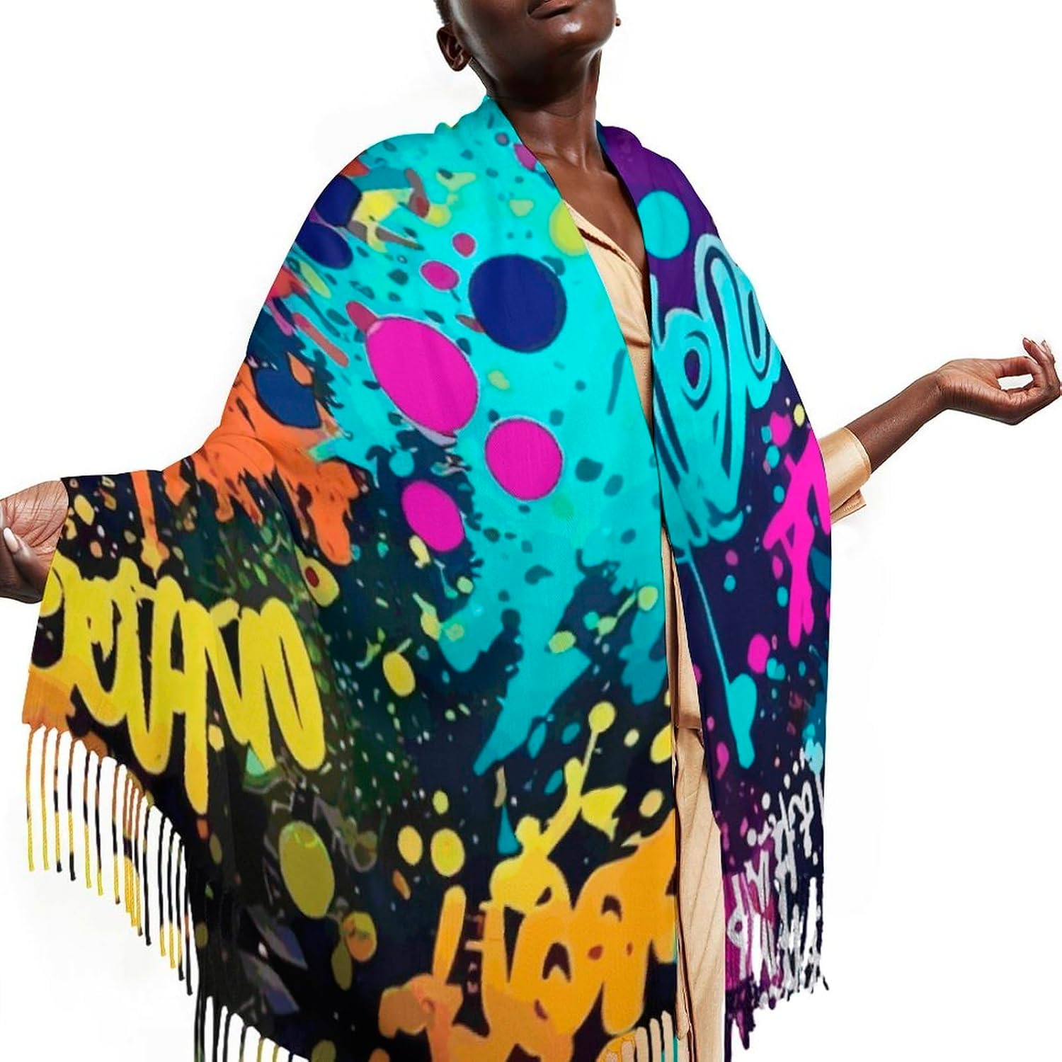 Colorful Spray Pattern Scarf,Comfort Oversized Tassel Shawls Soft Chunky Scarves for Women Winter Gifts