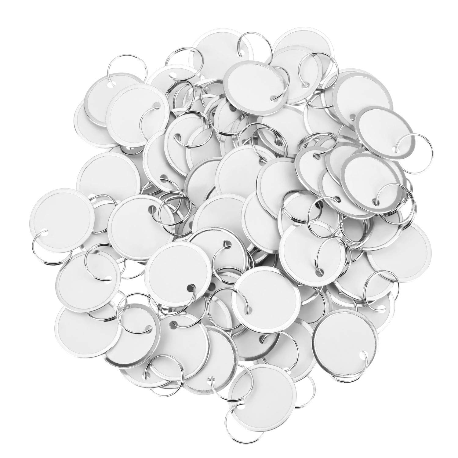 60 Pieces Metal Rimmed Key Tags Round Paper Tags with Split Rings (40mm, White)