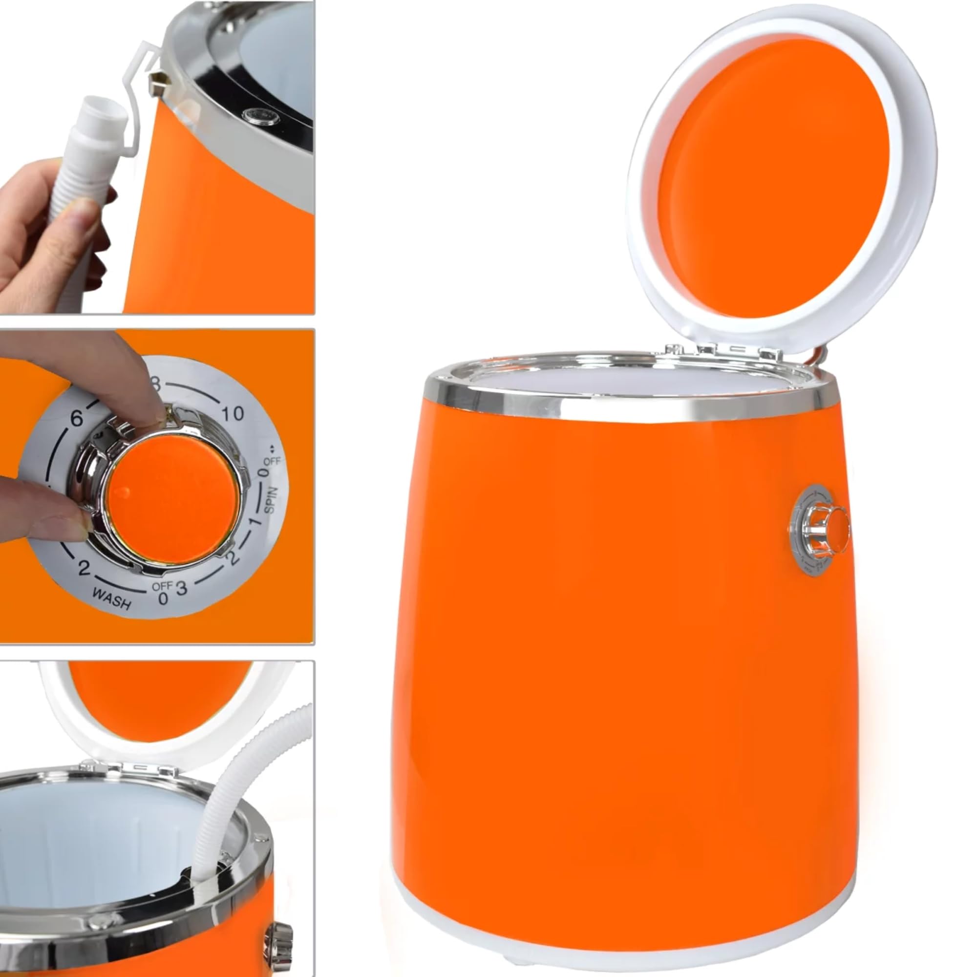 Syntrox Germany Campingwaschmaschine, 3,0 Kg Fassungsvermögen, Timer-Funktion, Geräuscharmer Betrieb, 380Watt (Orange)