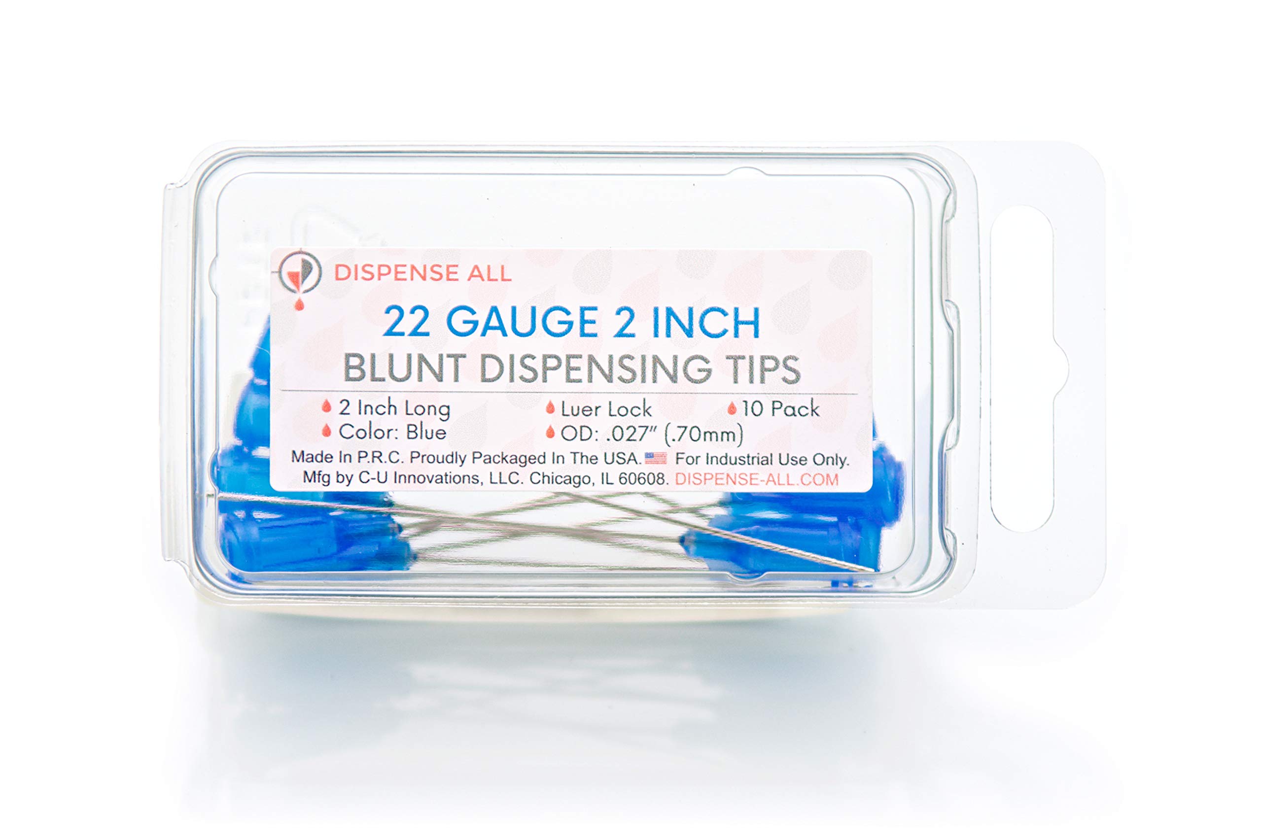 22 Gauge Blunt Dispensing Tips - 2 Inch Luer Lock Applicator Needles (10 Pack)