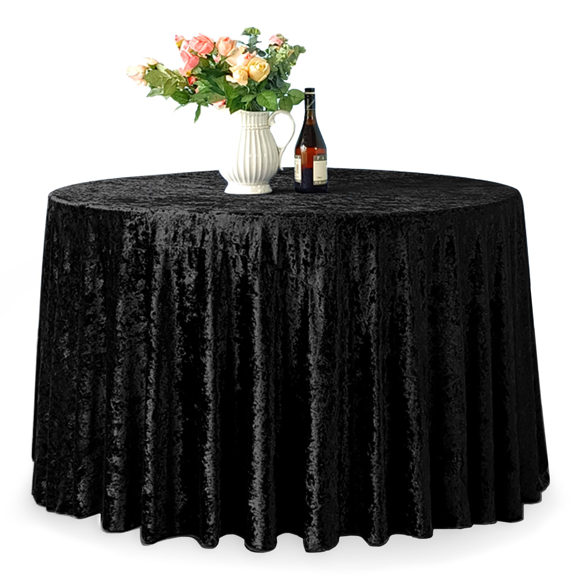 WedDecor Premium Crushed Velvet Tablecloth, 120" Black Round Dining Glitz Soft Fabric Tablecover For Kitchen Wedding Banquet & Special Events Party Table Decoration, Pack of 10 โ image 1
