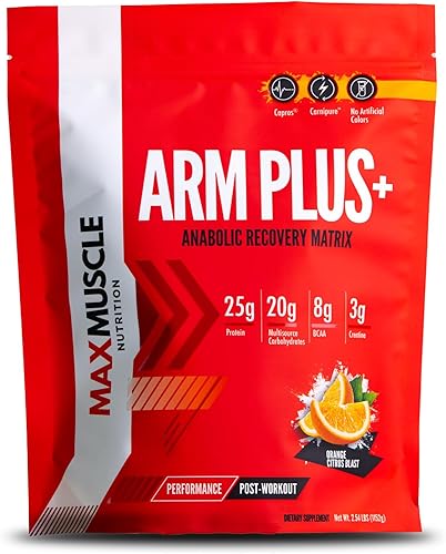 Max Muscle Arm Plus+ - Matriz de recuperación anabólica  0.88 oz de proteína, 0.28 oz de Bcaas, 0.11 oz de creatina  Proteína de suero,