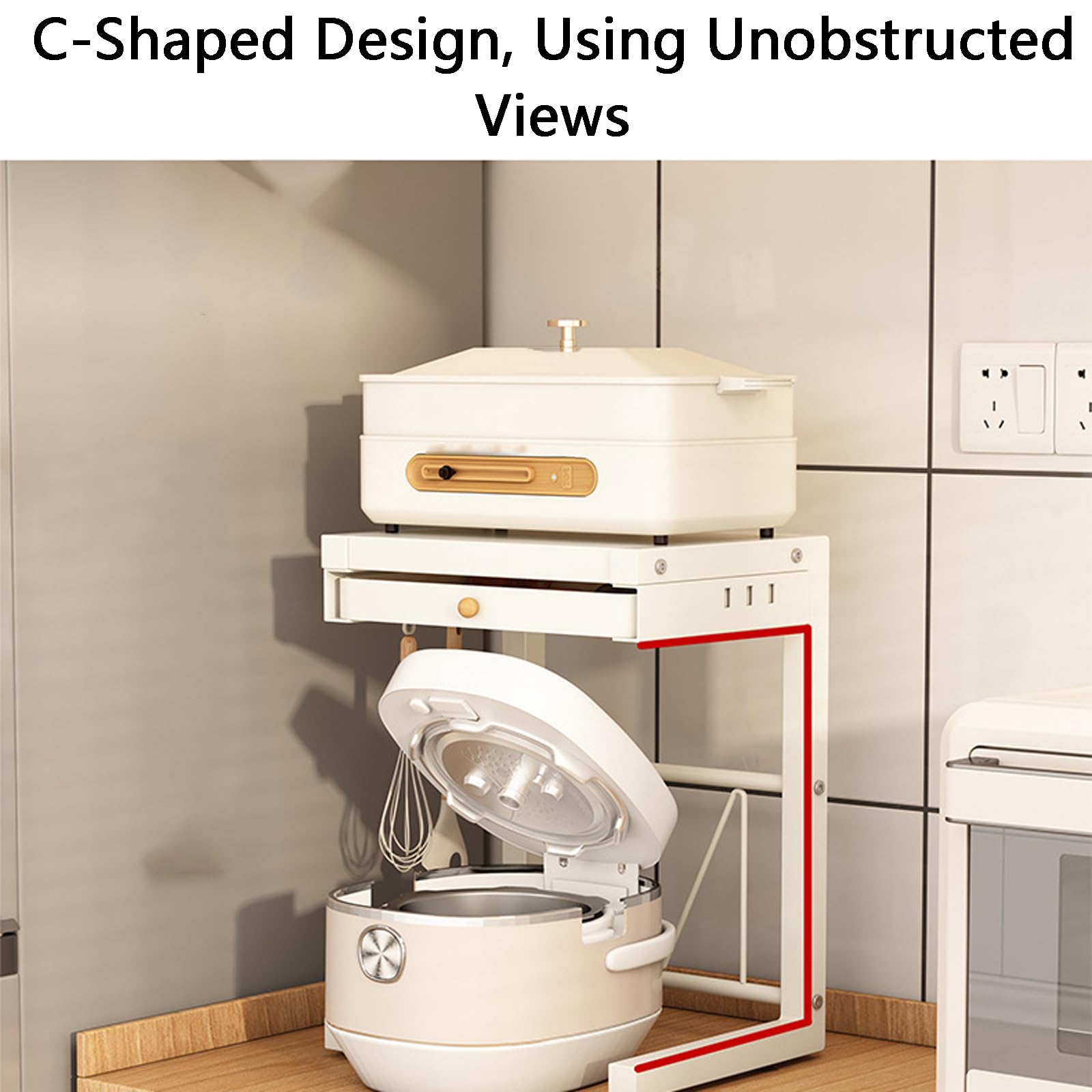 Supporto per microonde con ripiani portaoggetti da cucina OvertheMicroonde Scaffale salvaspazio da cucina con cassetti Mensola da scrivania per piccoli spazi