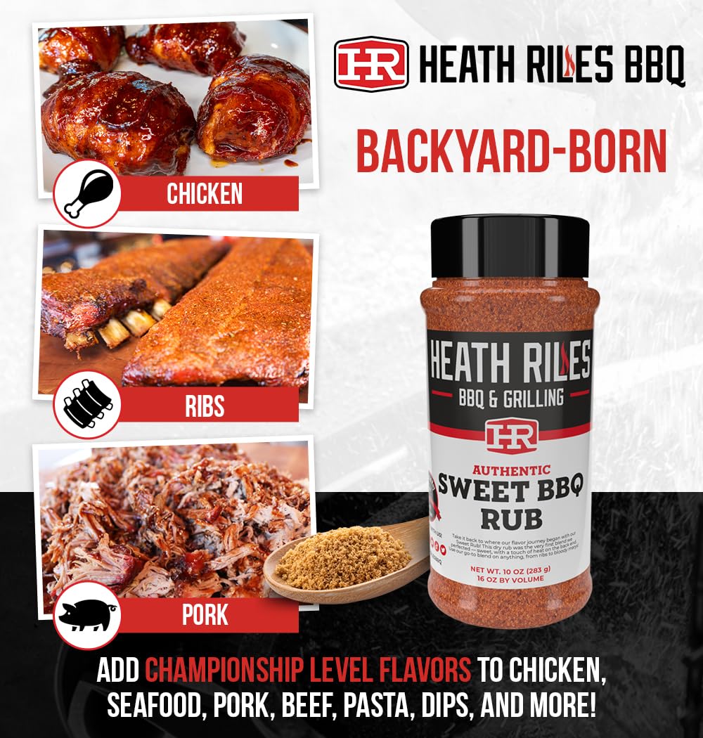 Heath Riles BBQ Rub - Sweet Seasoning, Champion Pitmaster Recipe, Legendary Rubs For Smoking & Grilling, 80+ BBQ Championships, 2 lb./32 oz.