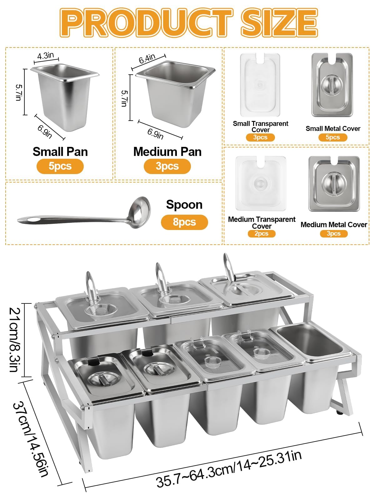 Pizza-Garnierstation, 8 Pfannen, Pizza-Aufbewahrungsbehälter mit Deckel, Löffel, Gewürz-Organizer, Buffet-Behälter-Set für Restaurant, Pizza, Soße, Marmelade, Obstzutaten