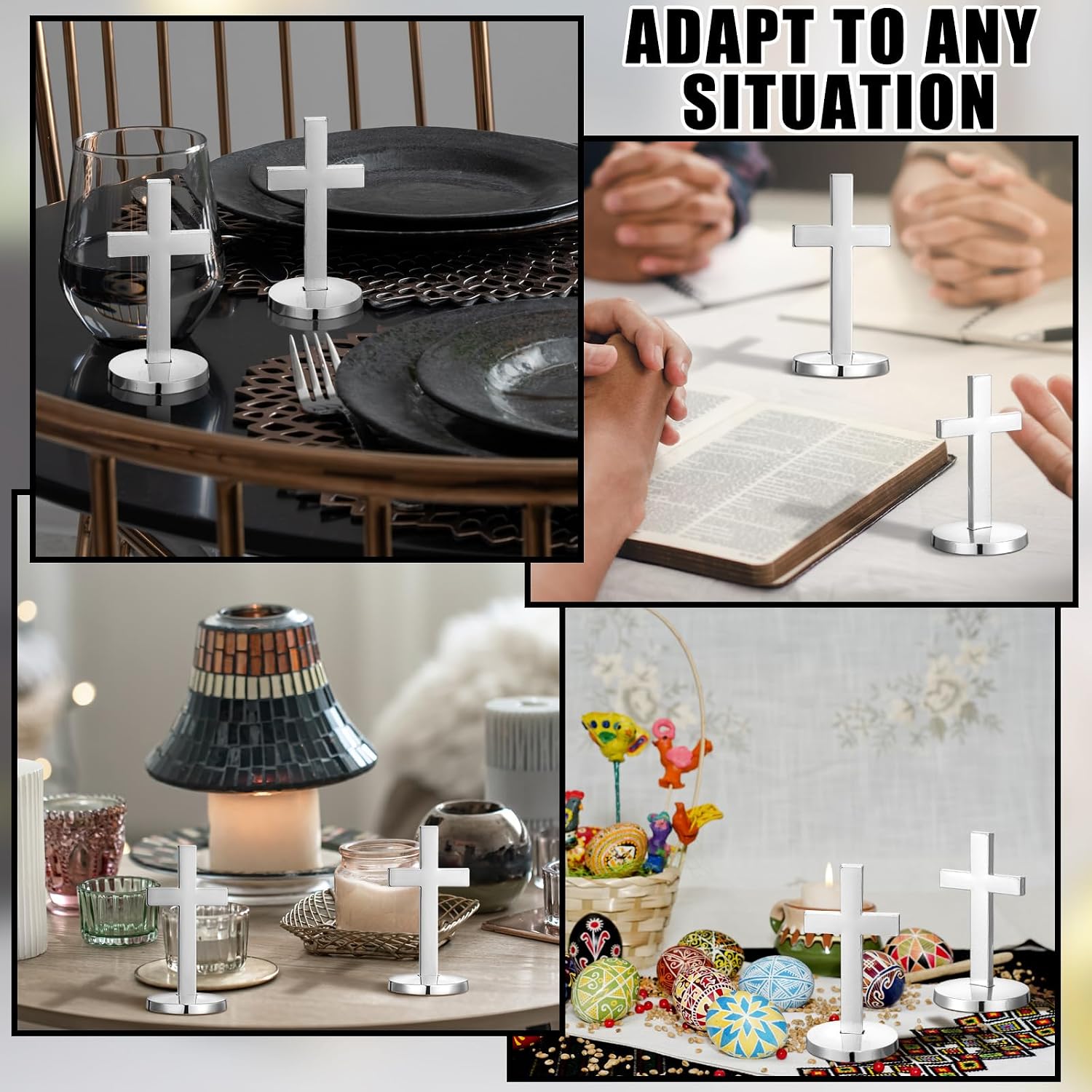 12 Pcs Metal Mini Cross with Stand First Communion Gift,Silver