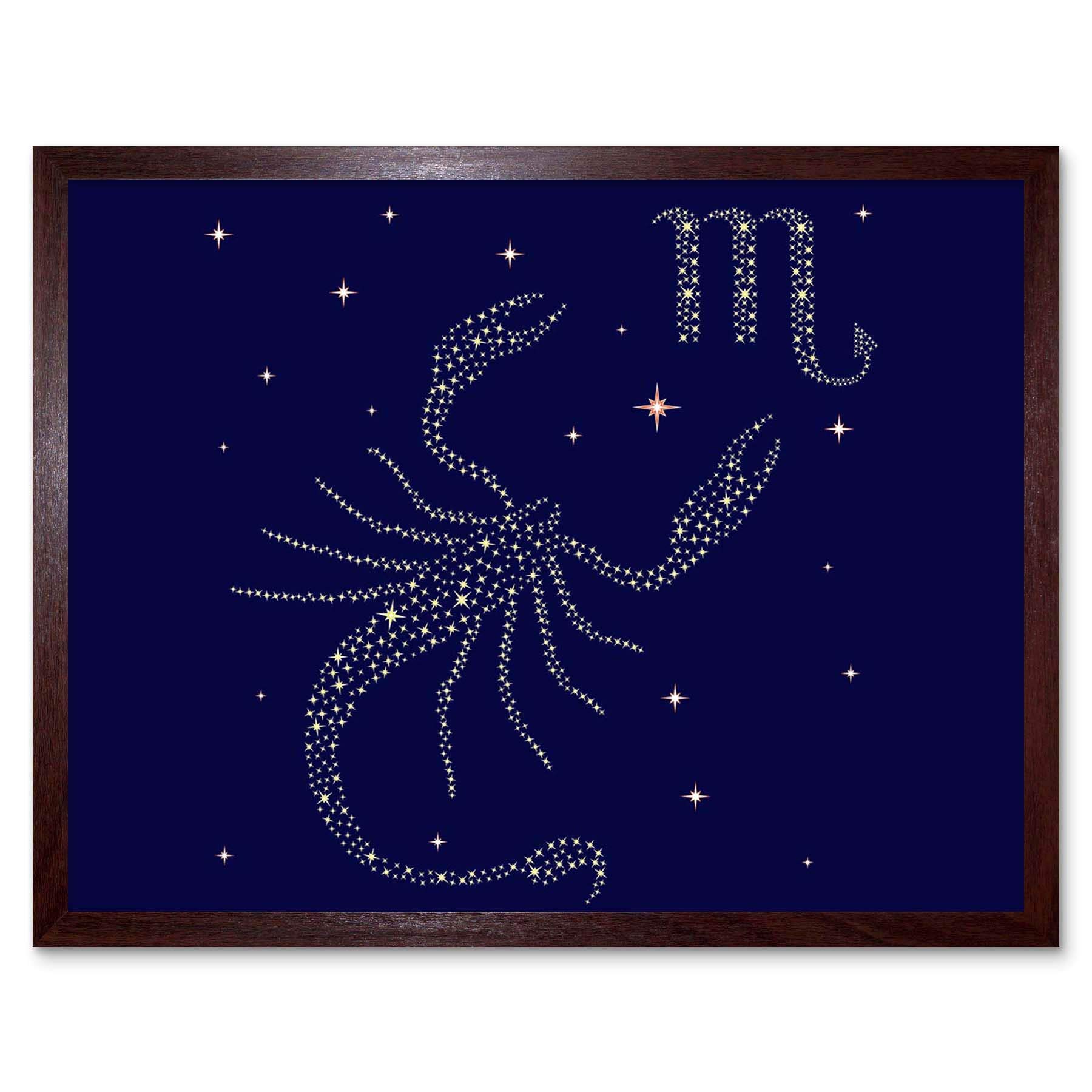 Wee Blue Coo Painting Illustration Zodiac Star Sign Scorpio Scorpion Art Print Framed Poster Wall Decor 12X16 Inch