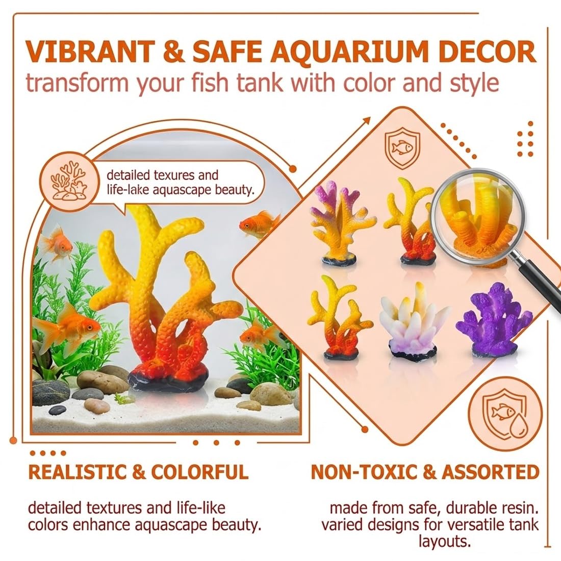 Pezzi Decorazioni Acquario Artificiali, Piante Finte, Accessori per Acquario Pesci, Piante Artificiali con Resina Corallo