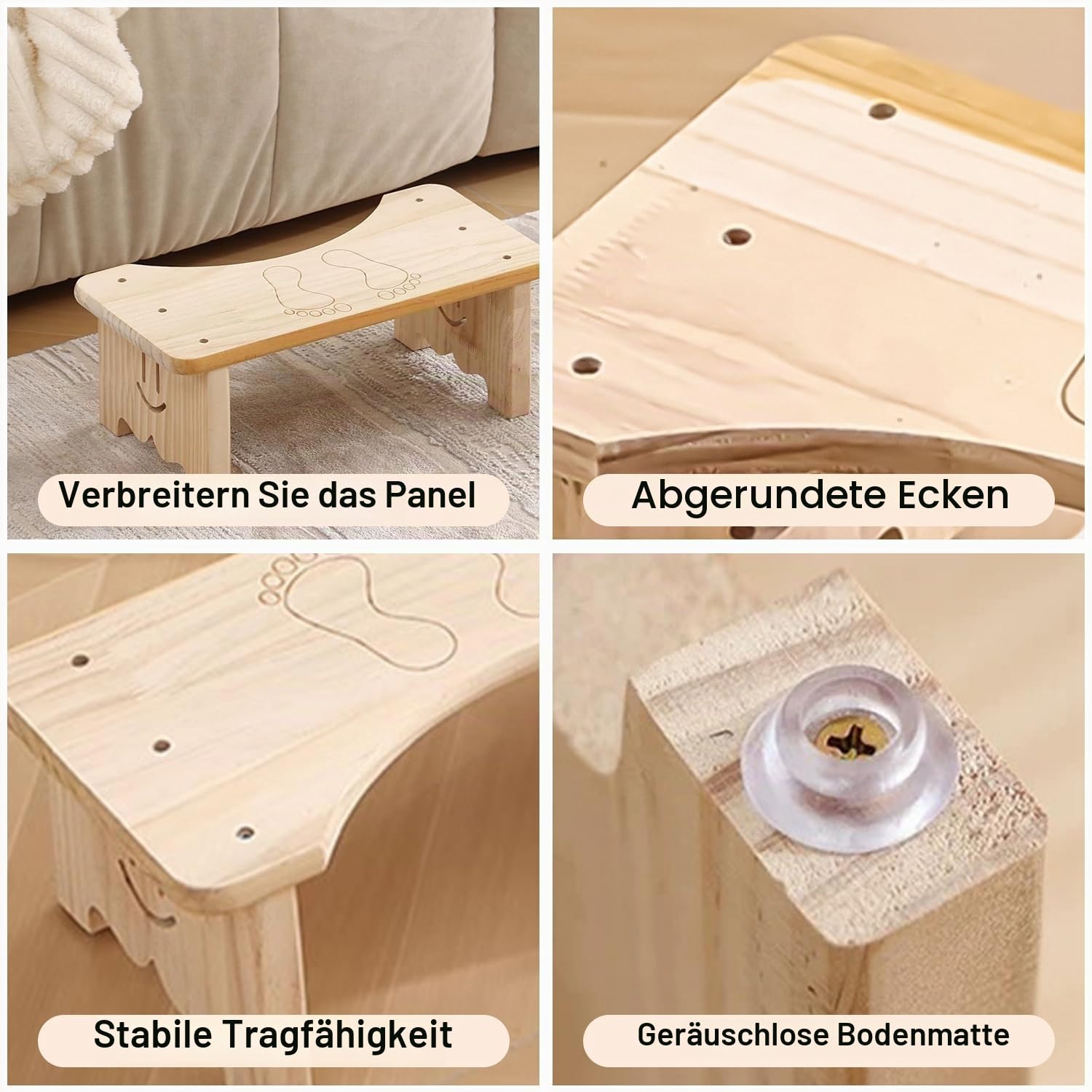Toilettenhocker aus Holz für Erwachsene, Rutschfester Fußbank, Ergonomischer WC Hocker für Badezimmer, Klohocker für verbesserten Stuhlgan