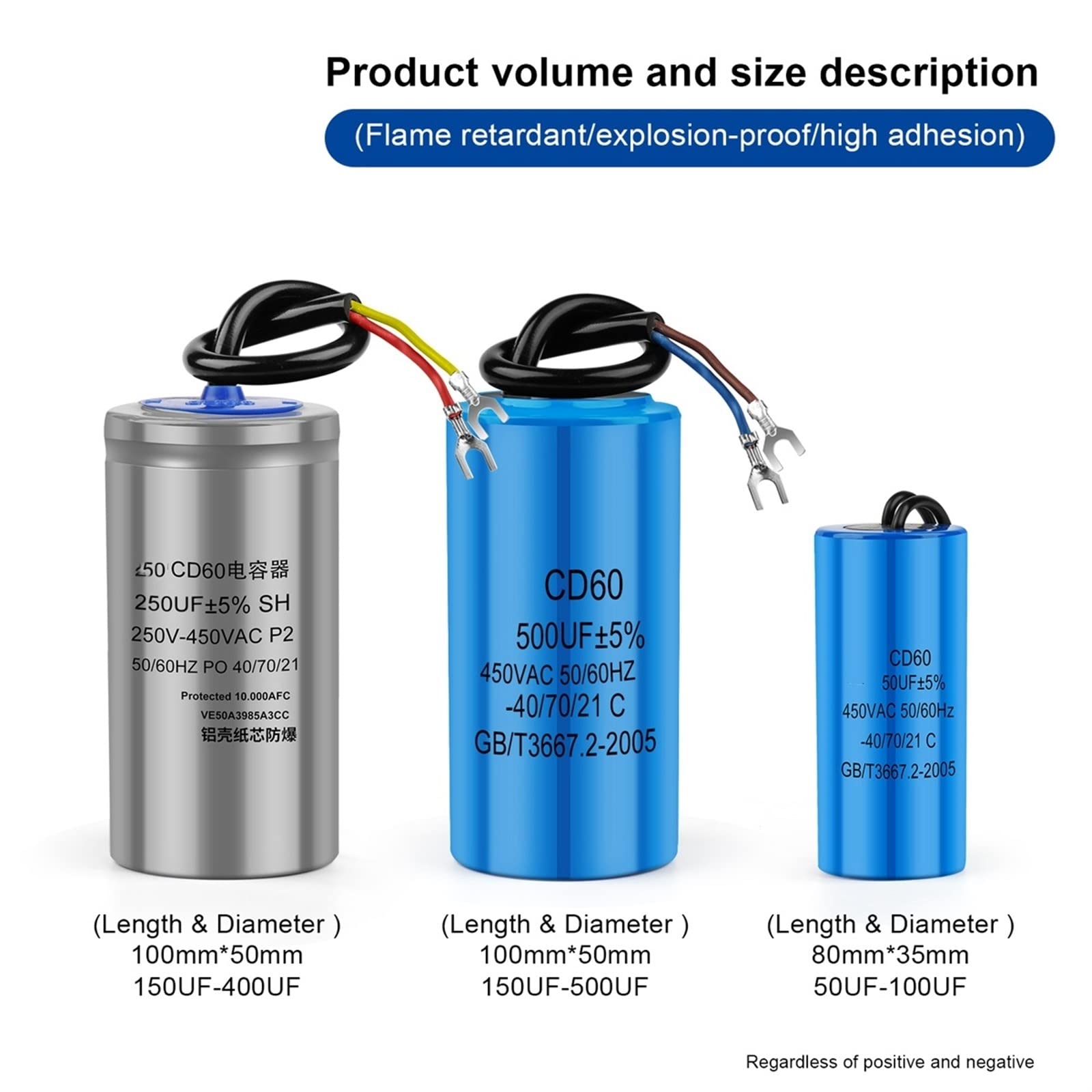 Condensador de arranque CD60, 2 uds., 450V, 50, 75, 100, 150, 200, 250, 300, 350, 400UF, condensador de arranque del Motor, funcionamiento del Motor (Size : 350UF Gray)
