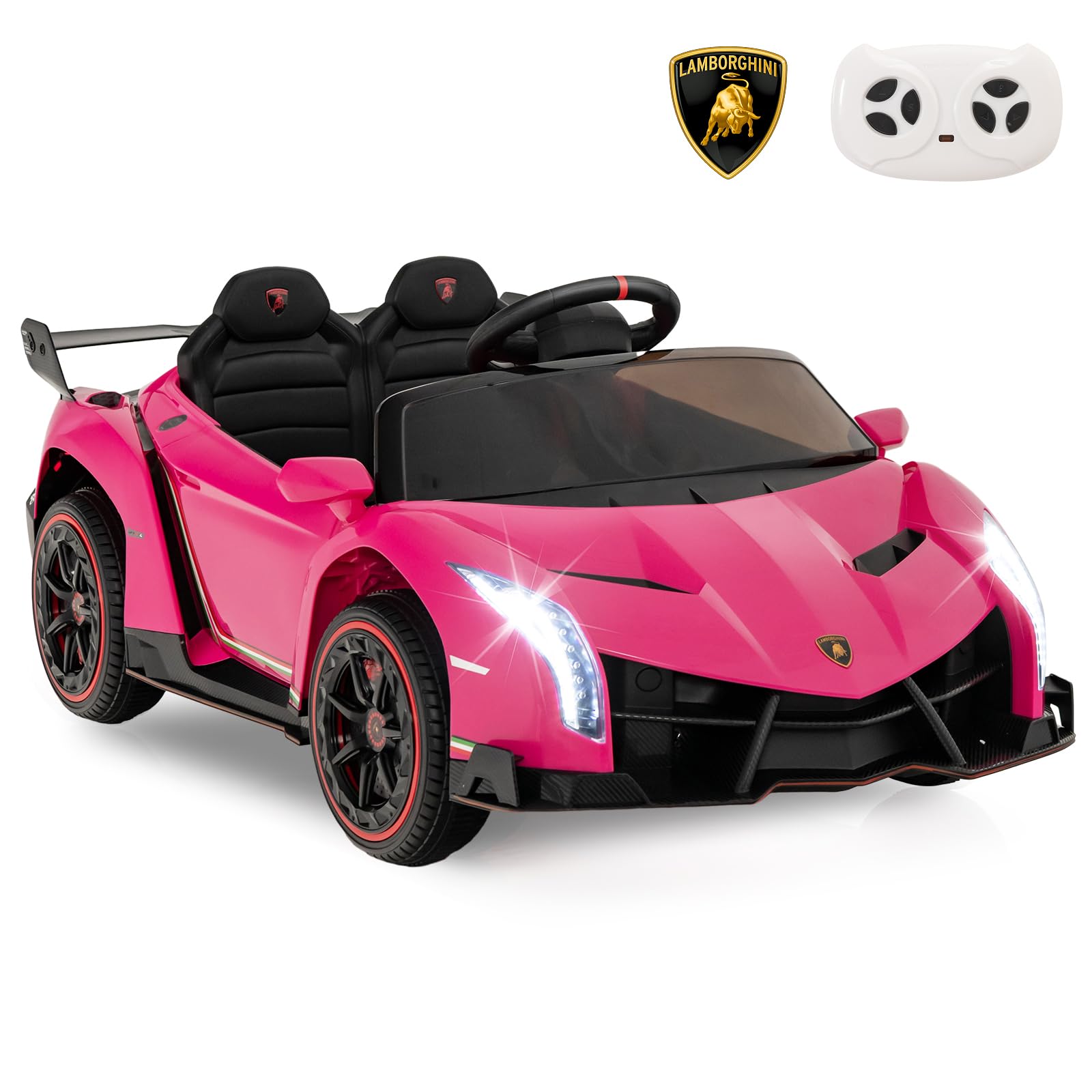 COSTWAY Lamborghini Macchina Elettrica per Bambini, Auto Elettrica Cavalcabile con Telecomando Luci LED, 3 Velocità, 3-6 km/h, per Bambini 3-8 Anni (Rosa)