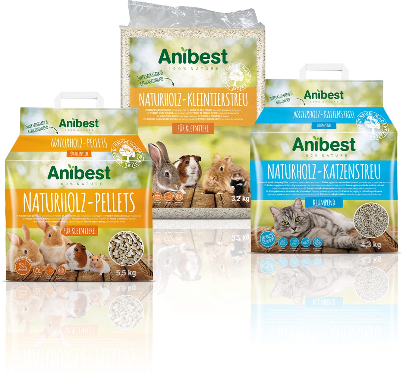 Anibest - Lettiera per piccoli animali, 100% naturale, per conigli, criceti, porcellini d'India, trucioli di legno morbido assorbente, privo di polvere e inodore, 3,2 kg/60 l