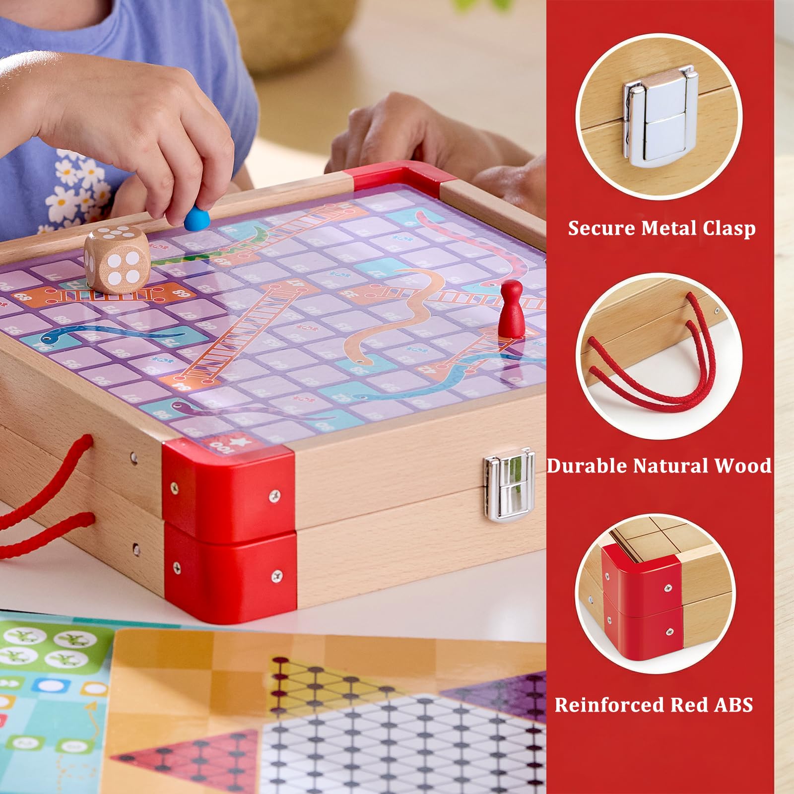 Hape Drewniany zestaw do wielu gier, 22 klasyczne gry planszowe na rodzinną noc, edukacyjne zabawki strategiczne dla dzieci i dorosłych, kompaktowe, przenośne etui do przechowywania dla chłopców i