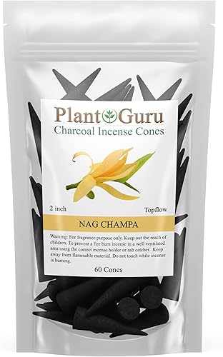 Nag Champa - Conos de incienso de carbón de 2 pulgadas TOPFLOW – Paquete de 60 conos perfumados naturales hechos a mano sumergidos a mano