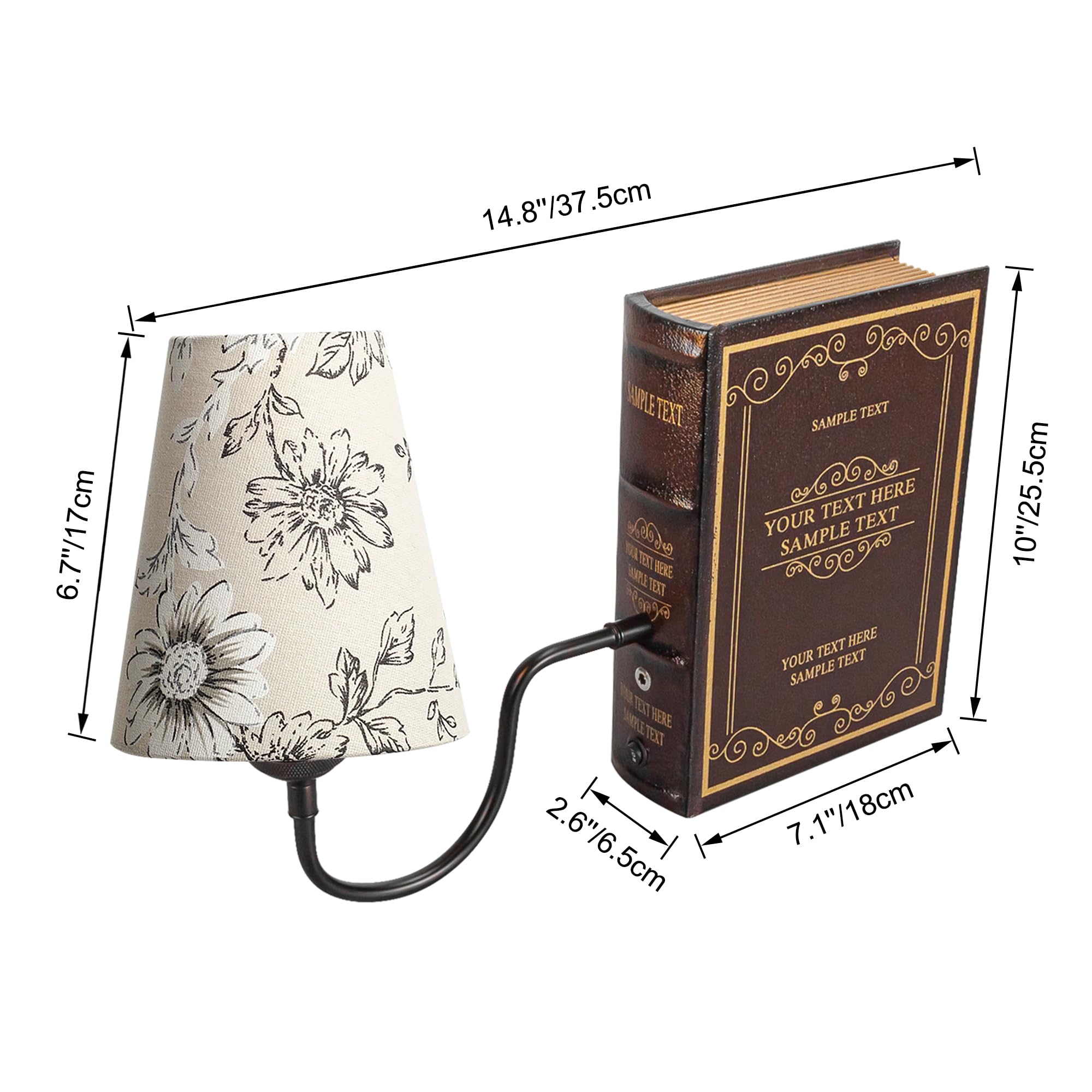 LED Buchlampe mit Fernbedienung, Vintage Dimmbar Nachttischlampe mit Stoffschirm 1xE27-Fassung, Wiederaufladbare Tischlampe Zeitschaltuhr für Nachttisch Beistelltisch DZ0365-MDH