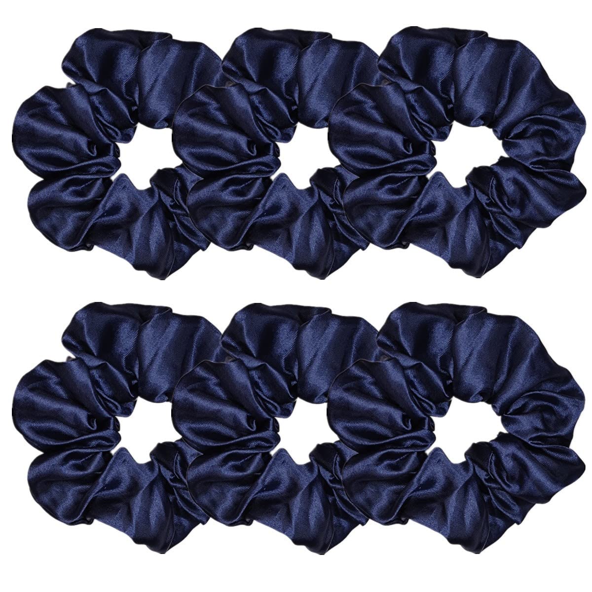 6 Pcs Satin Silk Scrunchies - Soft Hair Ties, Fashion Bands, Bows, Ropes, Elastic Bracelets, Ponytail Holders for Women and Girls (4.5 Inch, Navy Blue