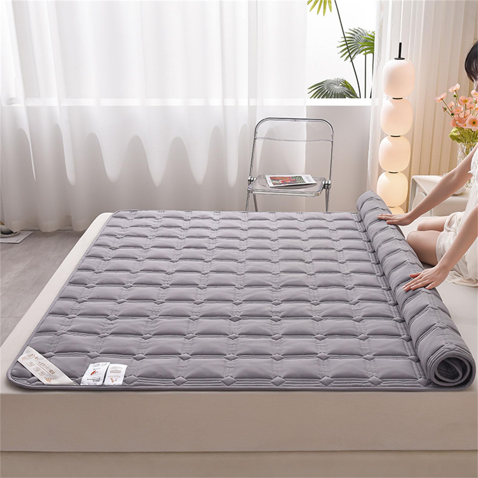 Odot Protector de Colchón Acolchado Color Sólido, Protectores de Colchón Funda de Colchón con 4 Bandas Elásticas Cubre Colchón Suave Comodo Sábana Protectora para Cama (150x200cm,Gris A)