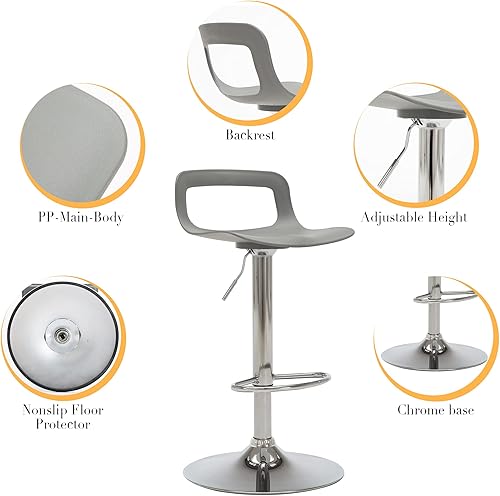 Miniatura 7 de thksbought Juego de 2 taburetes de bar modernos de plástico ajustable de altura giratoria (negro mate) Negro -,Gris,Blanco