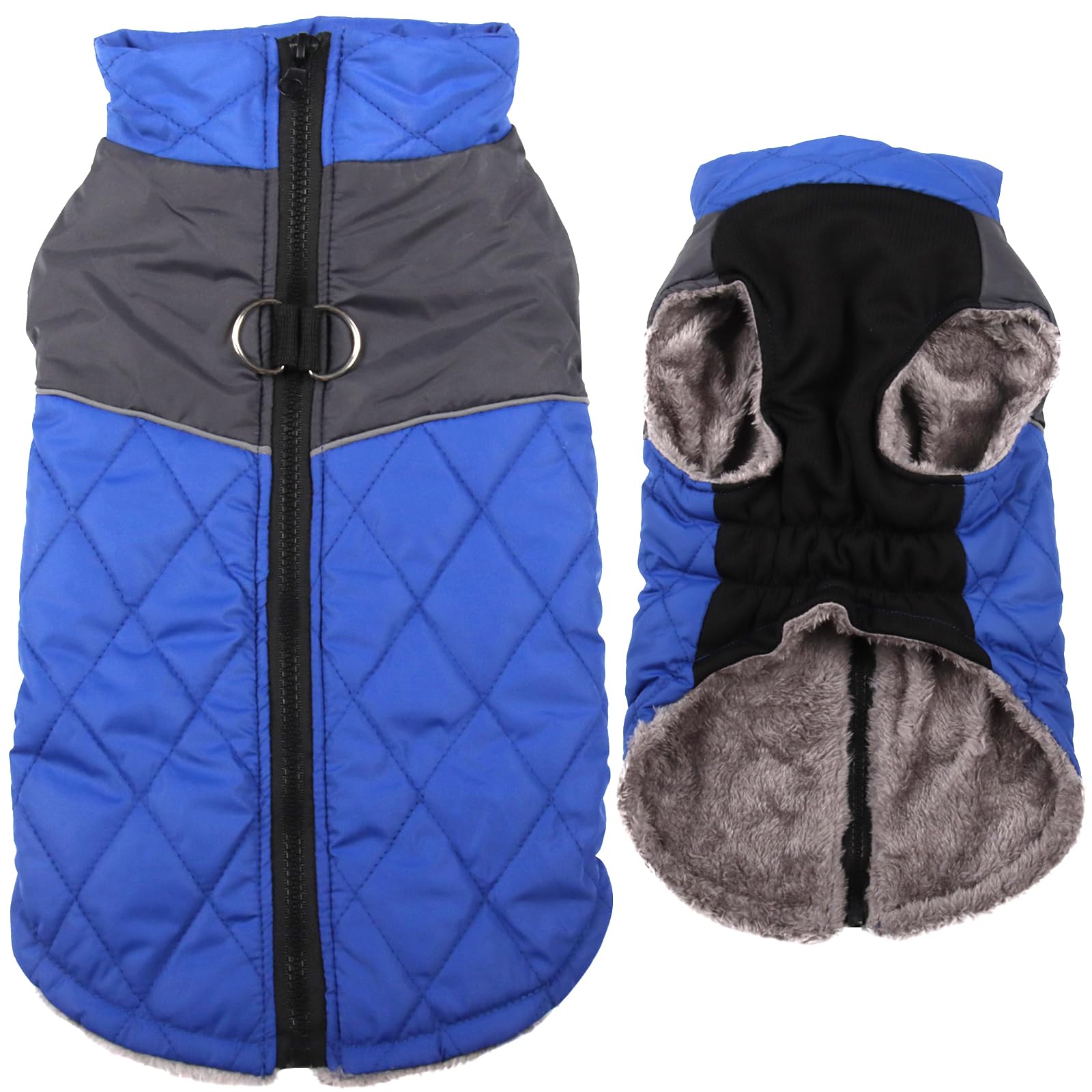 JoyDaog Warm Fleece Dog Outfits for Medium Dogs D-Rings Waterproof Puppy Jacket for Cold Winter Blue L, Large (Pack of 1)