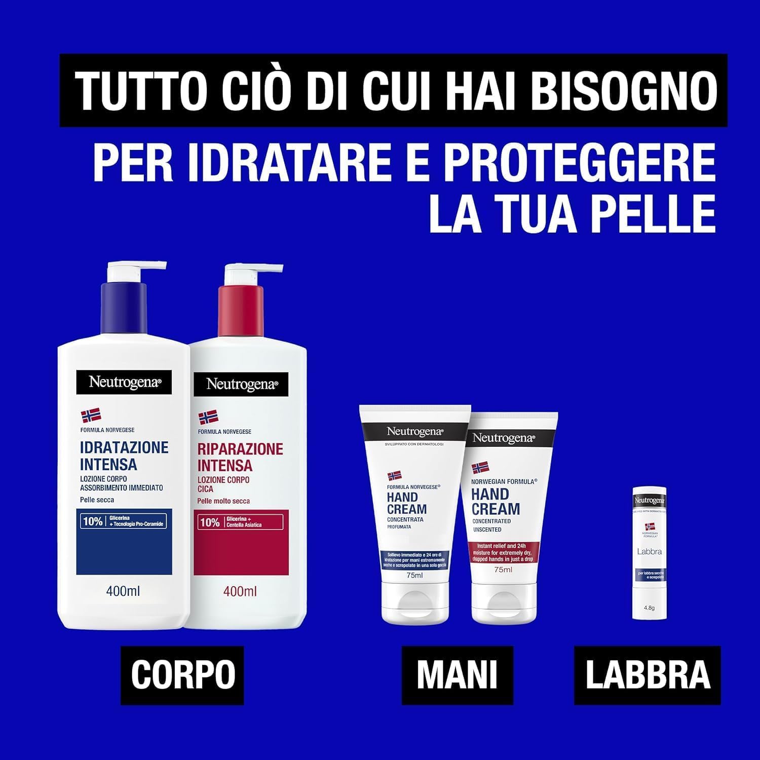 Neutrogena Formula Norvegese Balsamo Labbra Stick 4.8 g, Burrocacao protettivo per labbra secche, Idratante con Glicerina