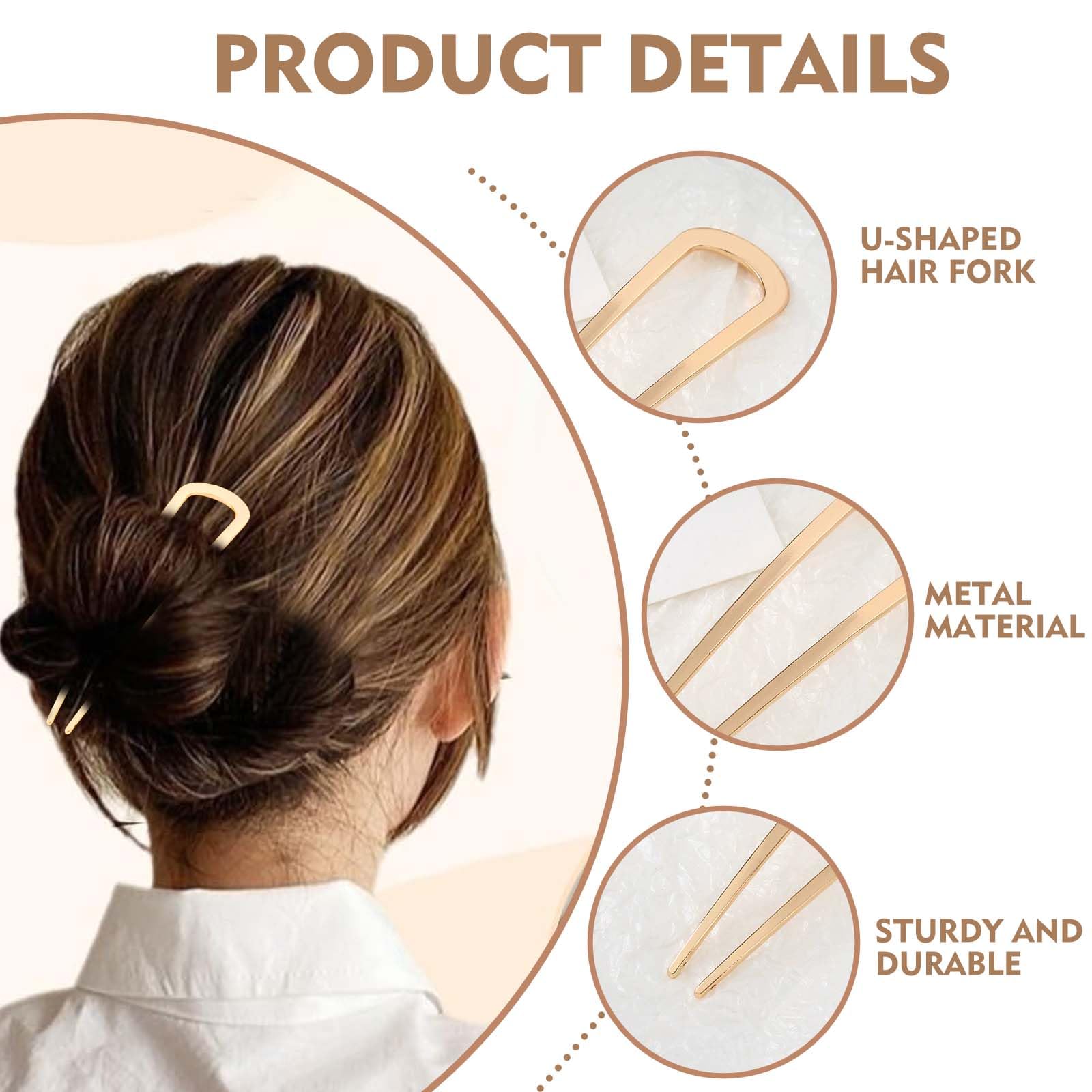 Xanthelle Hair Pins, 4 Metal French Pin Hair Clips in Silver Rose Gold Matte Black Gold - Image 3