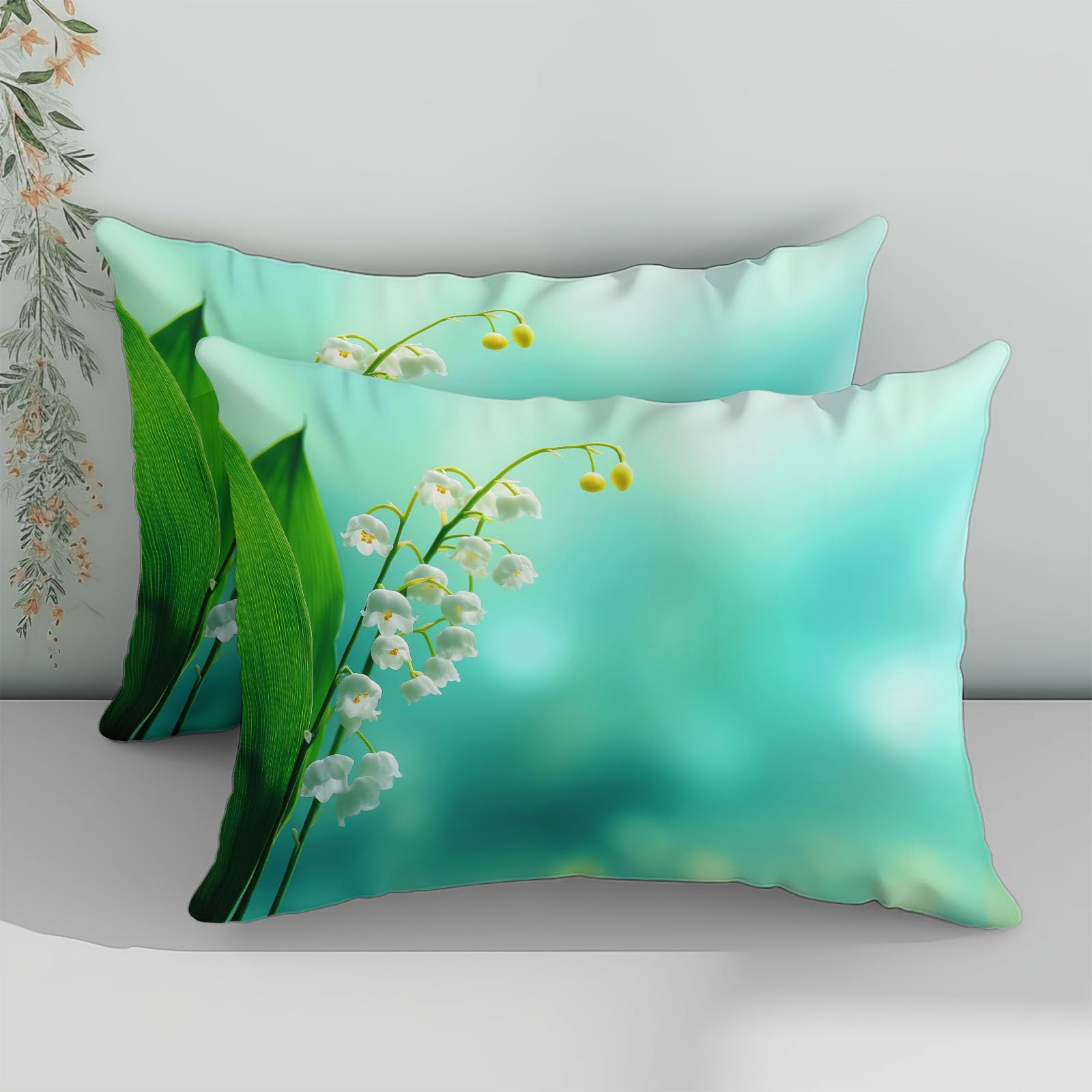 Juego de ropa de cama de 3 piezas, 220 x 240 cm, diseño de lirio de los valles, funda nórdica suave con cremallera y fundas de almohada