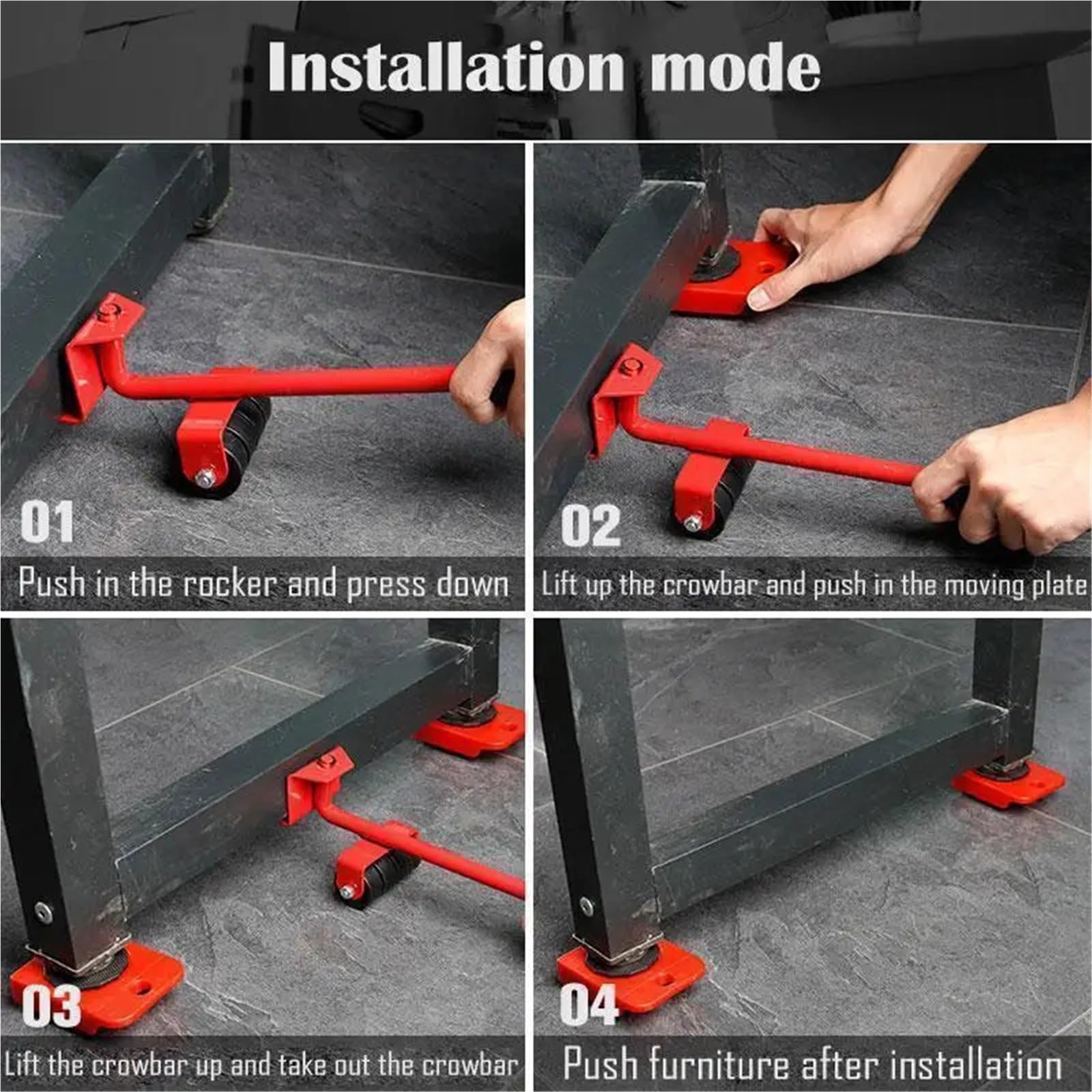 Kit di trasloco per mobili pesanti, 5 pezzi, carrelli professionali e strumenti di sollevamento della ruota, ingranaggio facile per traslochi, colore rosso, forniture per traslochi durevoli ed