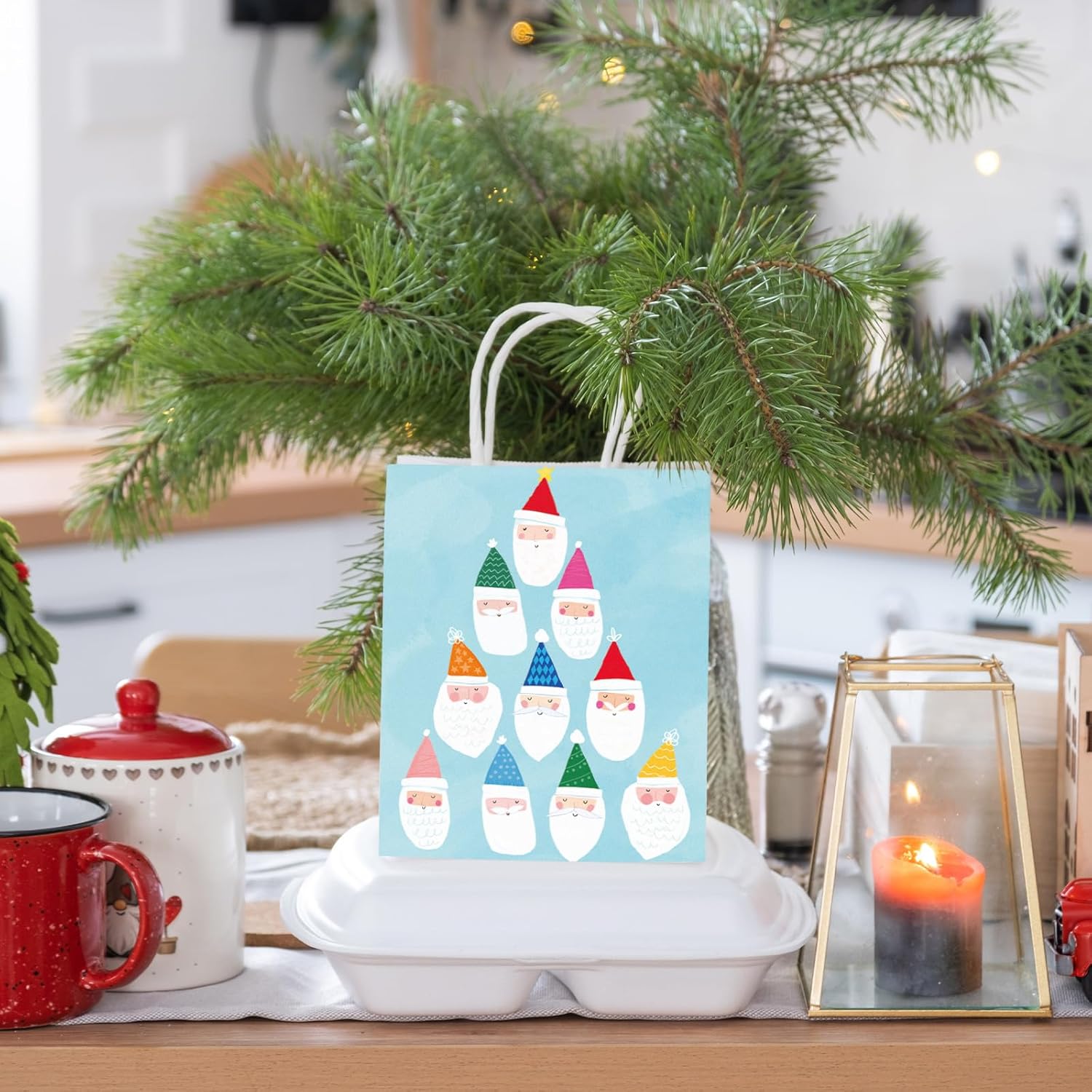 JarThenaAMCS Christmas Gift Bags with Handle Colorful Stripes Santa Paper Paper Bag Merry Christmas Candy Goodie Treat Bags for Birthday Baby Shower Party Favor Supplies, 16Pcs - Image 6