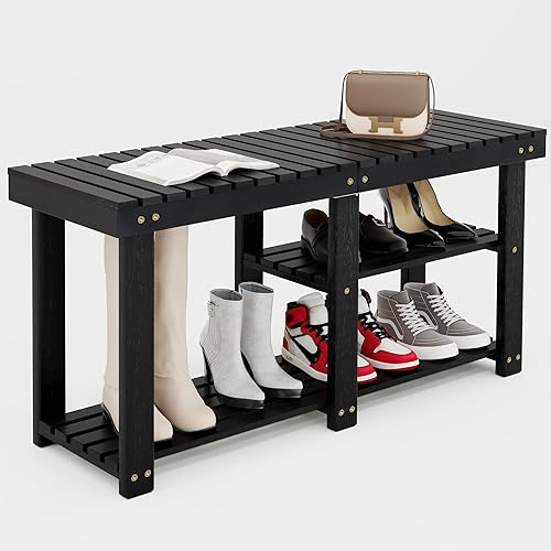 FLYJOE Zapatero organizador de zapatos independiente de 3 niveles con asiento, banco de entrada, estante de almacenamiento para cocina, sala de