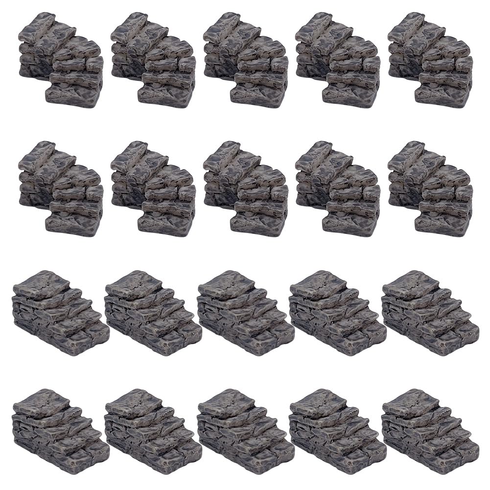 PLIGREAT 20 Pcs Miniature Stone Steps, Mini Garden Figurines Fairy Garden Ornament Resin Bridge Stair Stone for Micro Landscaping Yard Bonsai Decor