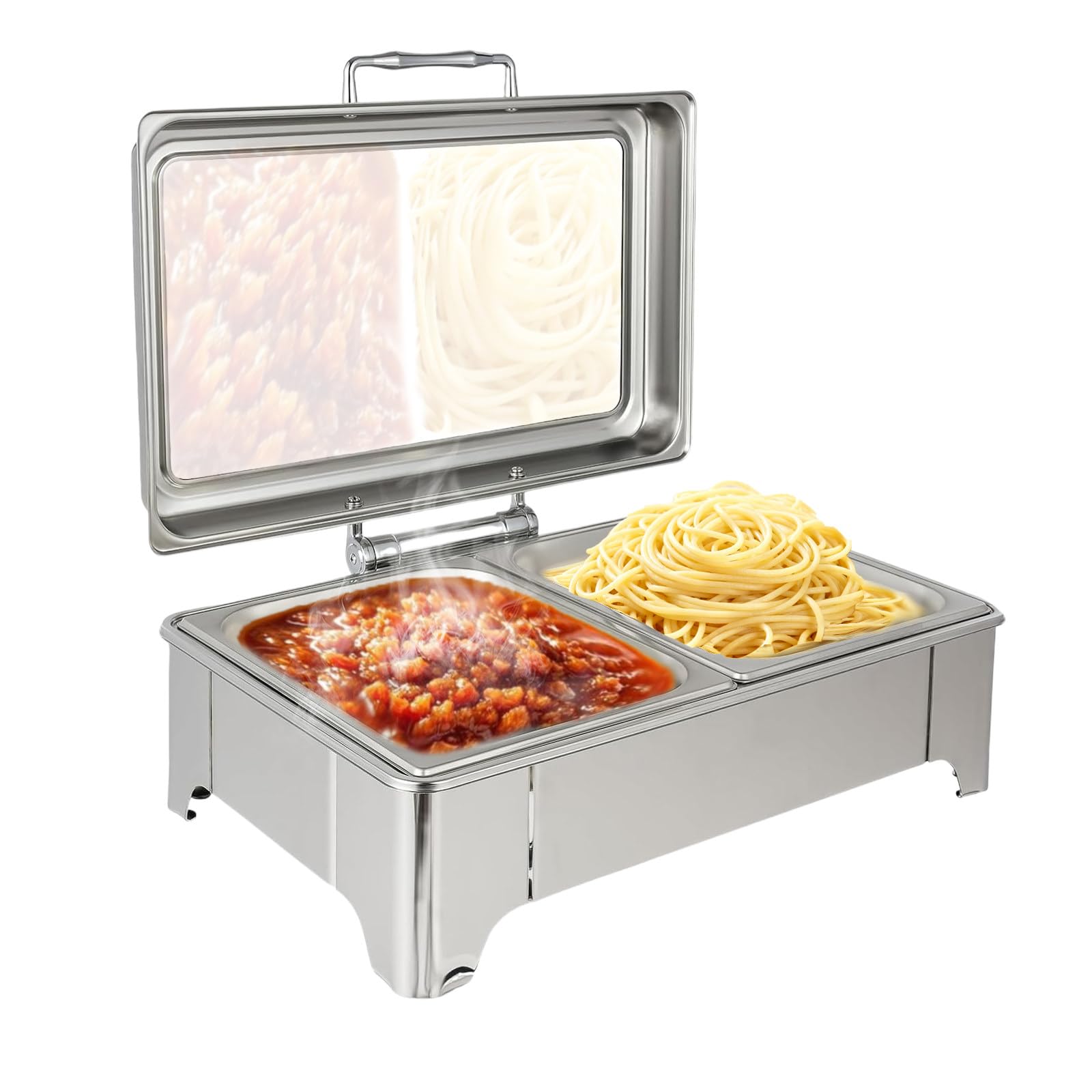 Electric Chafing Dish Buffet Set 9L Stainless Steel Chafing Dishes and Food Warmers with Temperature Control and Clear Roll Lid for Catering Wedding Parties Restaurants Entertaining