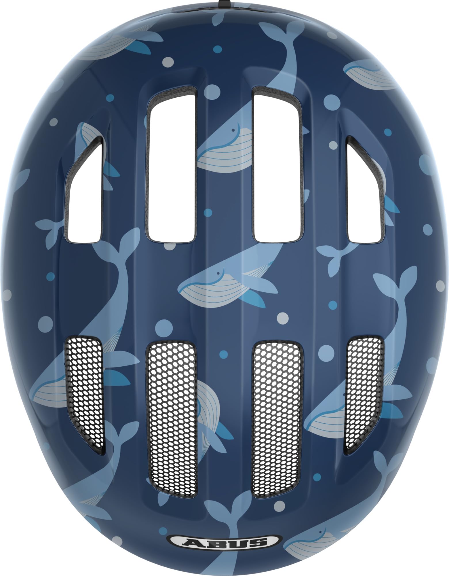 ABUS Kask dziecięcy Smiley 3.0 – kask rowerowy z głębokim dopasowaniem, wzornictwo dostosowane do dzieci i miejsce na warkocz, dla dziewcząt i chłopców – niebieski ze wzorem wieloryba, rozmiar S