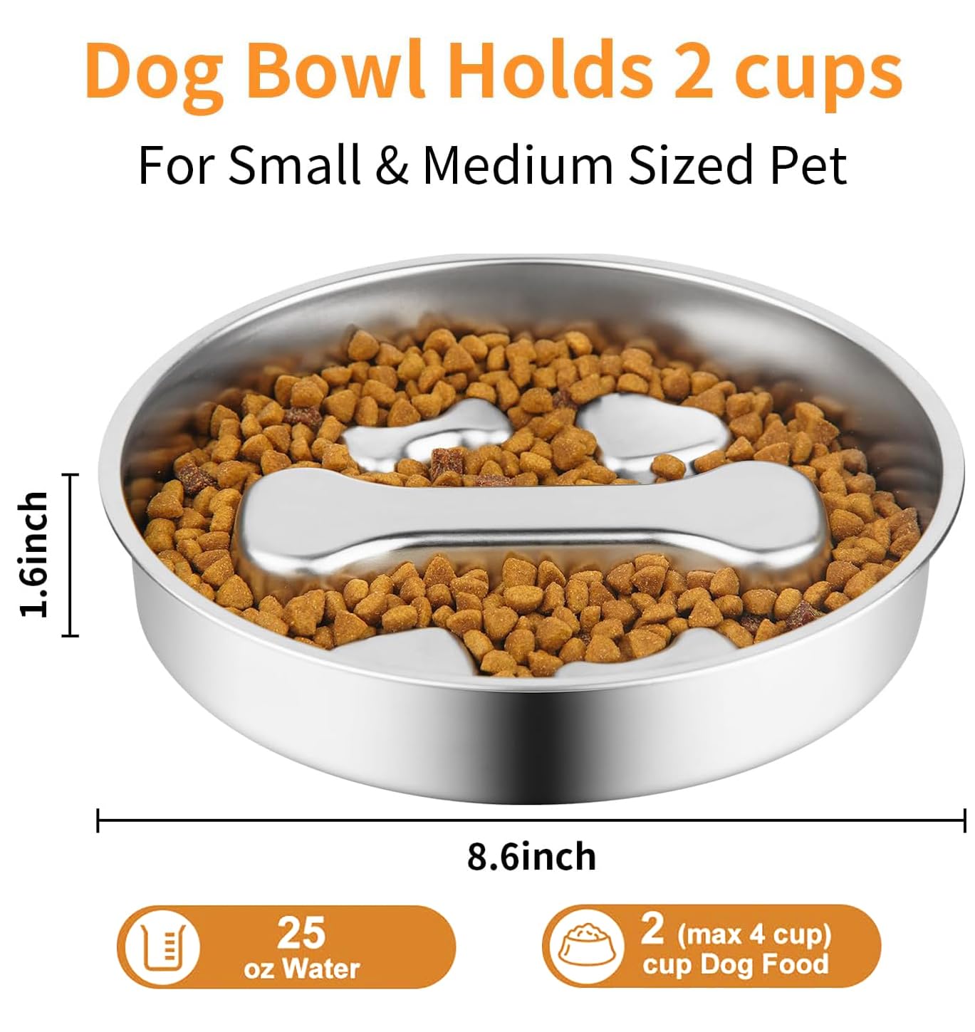 Stainless Steel Slow Feeder Dog Bowls,2 Pcs Slow Food Bowl for Dog & Cat - 2 Cups Capacity,Bone-Shaped Design Pet Food Holder,Metal Non-Slip Lick Plate,Puzzle Maze Dish for Small & Medium Sized Breeds - image 2