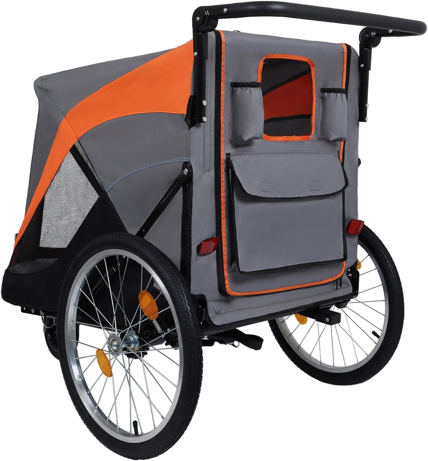 2-in-1 Dog Bike Trailer, Heavy Duty 100lbs Pet Stroller Cart Bicycle Carrier, Easy Folding Cart Frame with Quick Release Wheels and Internal Leash, Orange